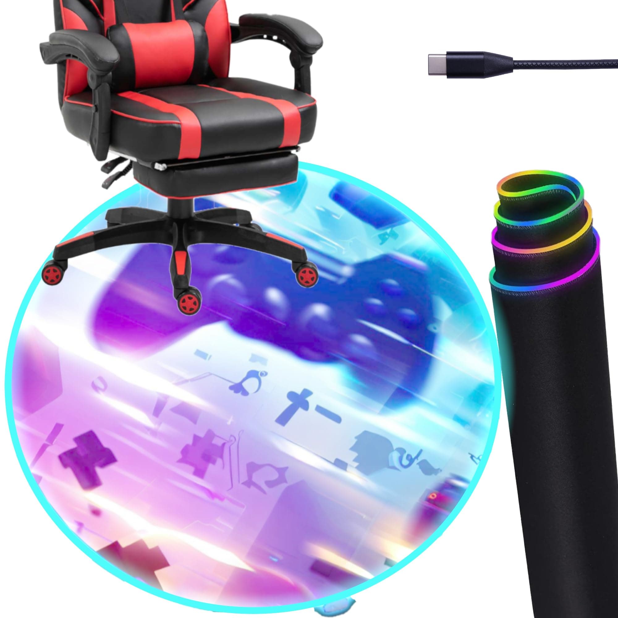 Gaming Chair Mat Light Up for Hardwood Floor,Anti-Slip Floor Protector Game Controller Rubber Gaming Computer Chair Mat for Gaming Room Home Office Decor (Controller 39 inches)