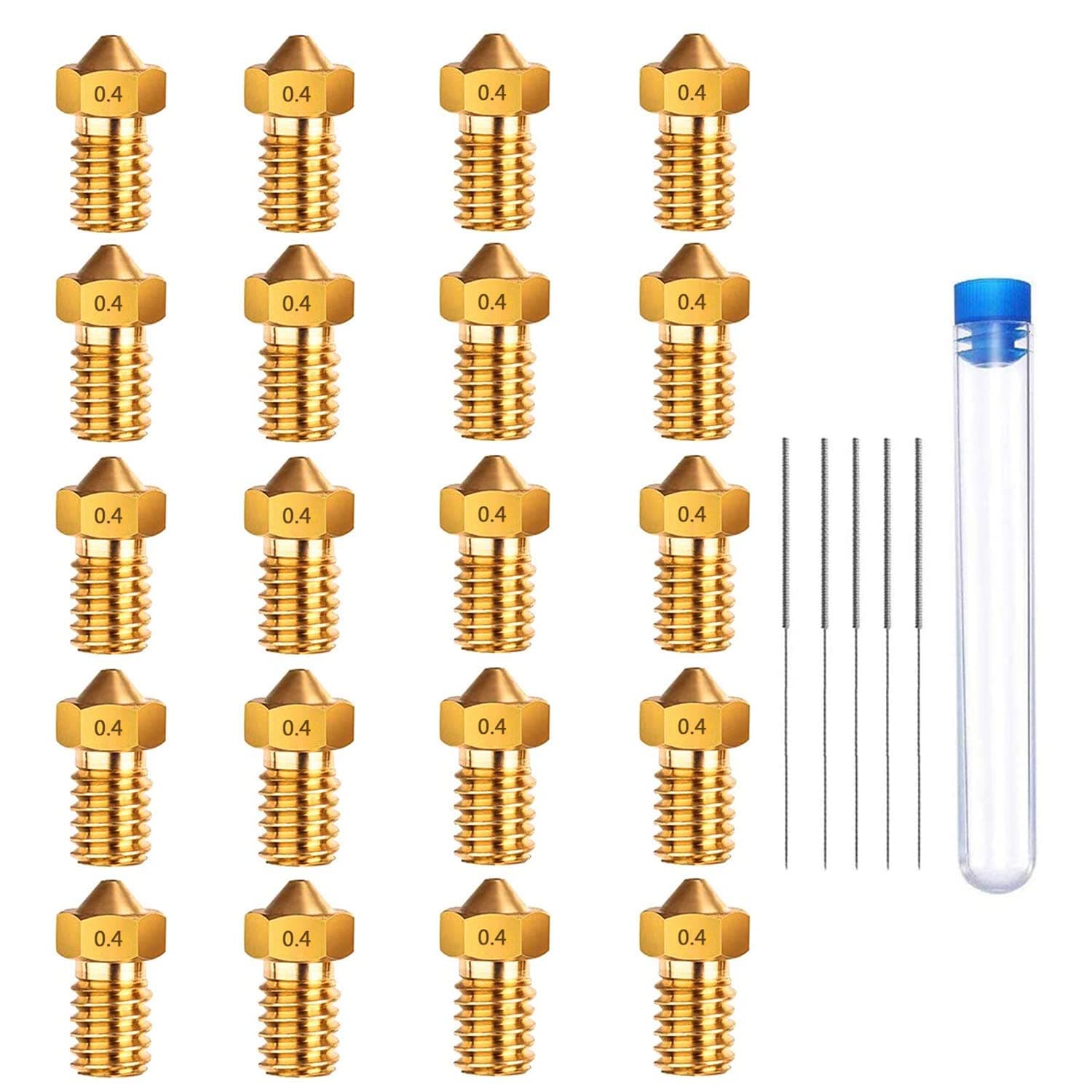 3D Printer nozzle 0.4mm Brass Nozzle Extruder Print Head for 1.75mm Filament E3D V5-V6 3D Printer Anycubic I3 Mega Prusa I3 MK3/MK3S Clone Anet A8 CHT (20PCS)