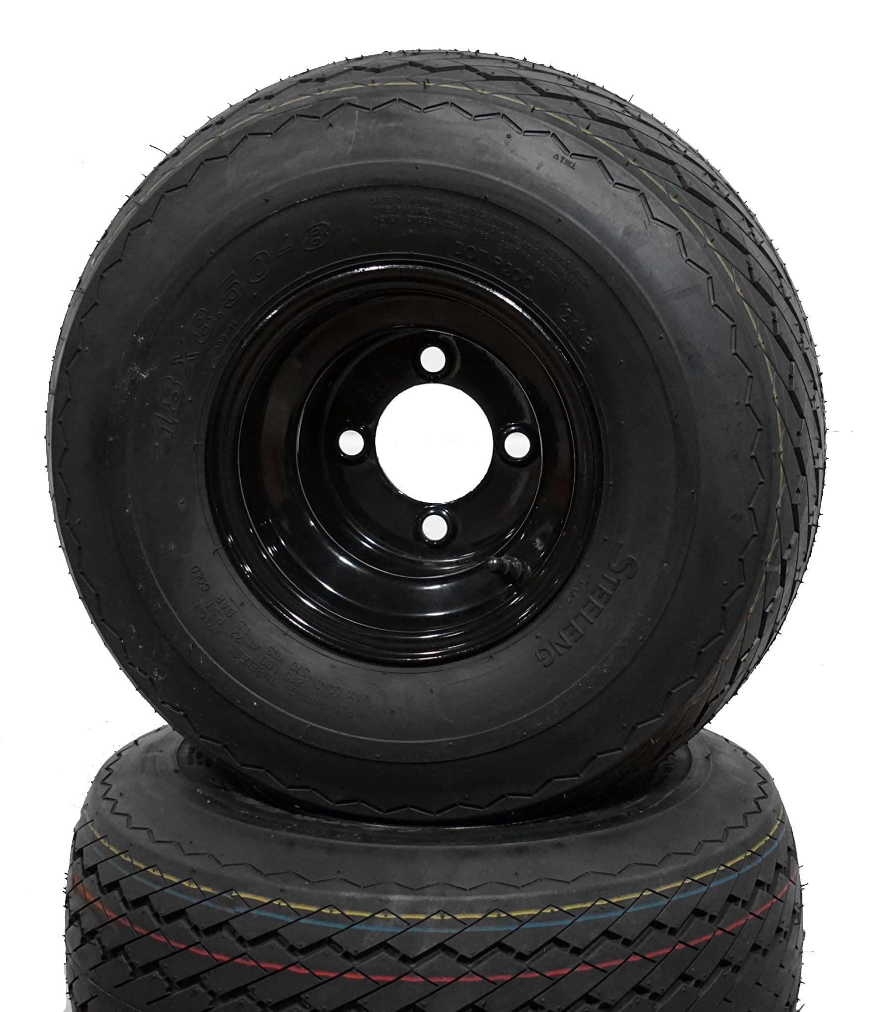 18x8.50-8 GTX OEM Golf Cart BLACK Wheels and Golf Cart Tires Combo - Set of 4