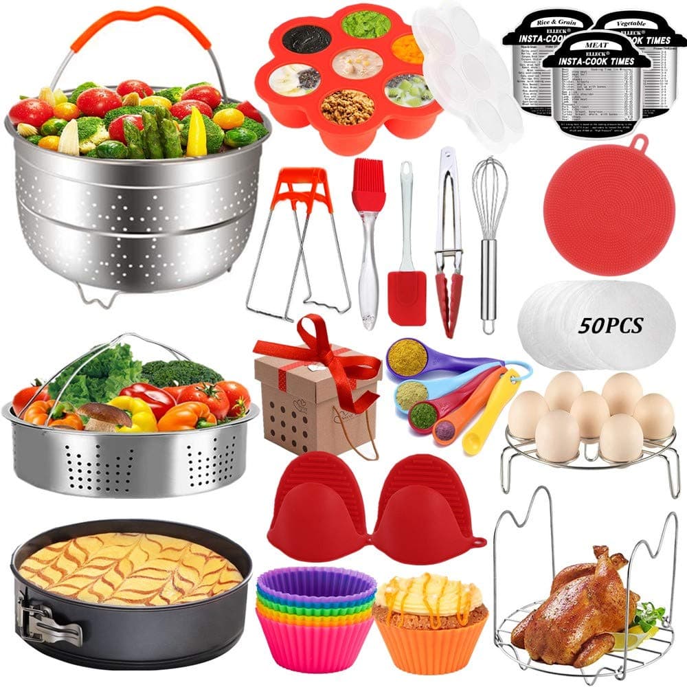 Pressure Cooker Accessories Set Compatible with Instant Pot 5,6,8 QT, Steamer Basket, Springform Pan, Egg Rack, Egg Bites Mold, Cheat Sheet Magnets, Bowl Clip, Tong& Mitts and More/instanpot accessory