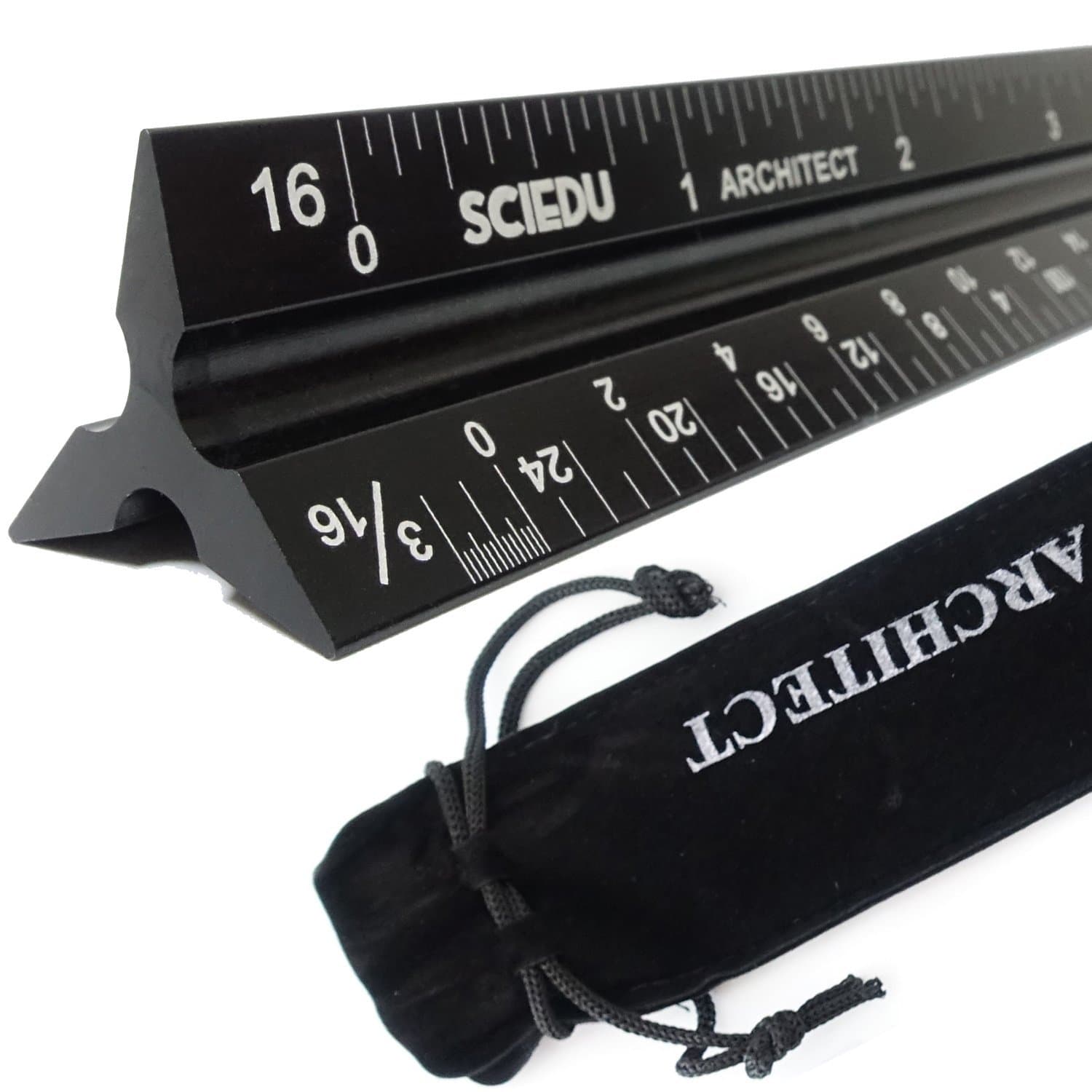 Vowcarol Architect Scale, Etched Solid Aluminum 12 inches Architect Ruler with Velvet Bag
