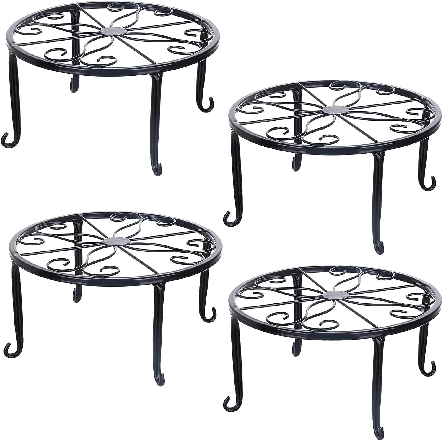 4 Pack Metal Plant Stand, Planter Support Rack, Plant Pot Stands, Planter Holder Heavy Duty, Rust Proof Iron Potted Plant Flower Pot Stand for Indoor Outdoor Garden Patio, Black, 9 Inch