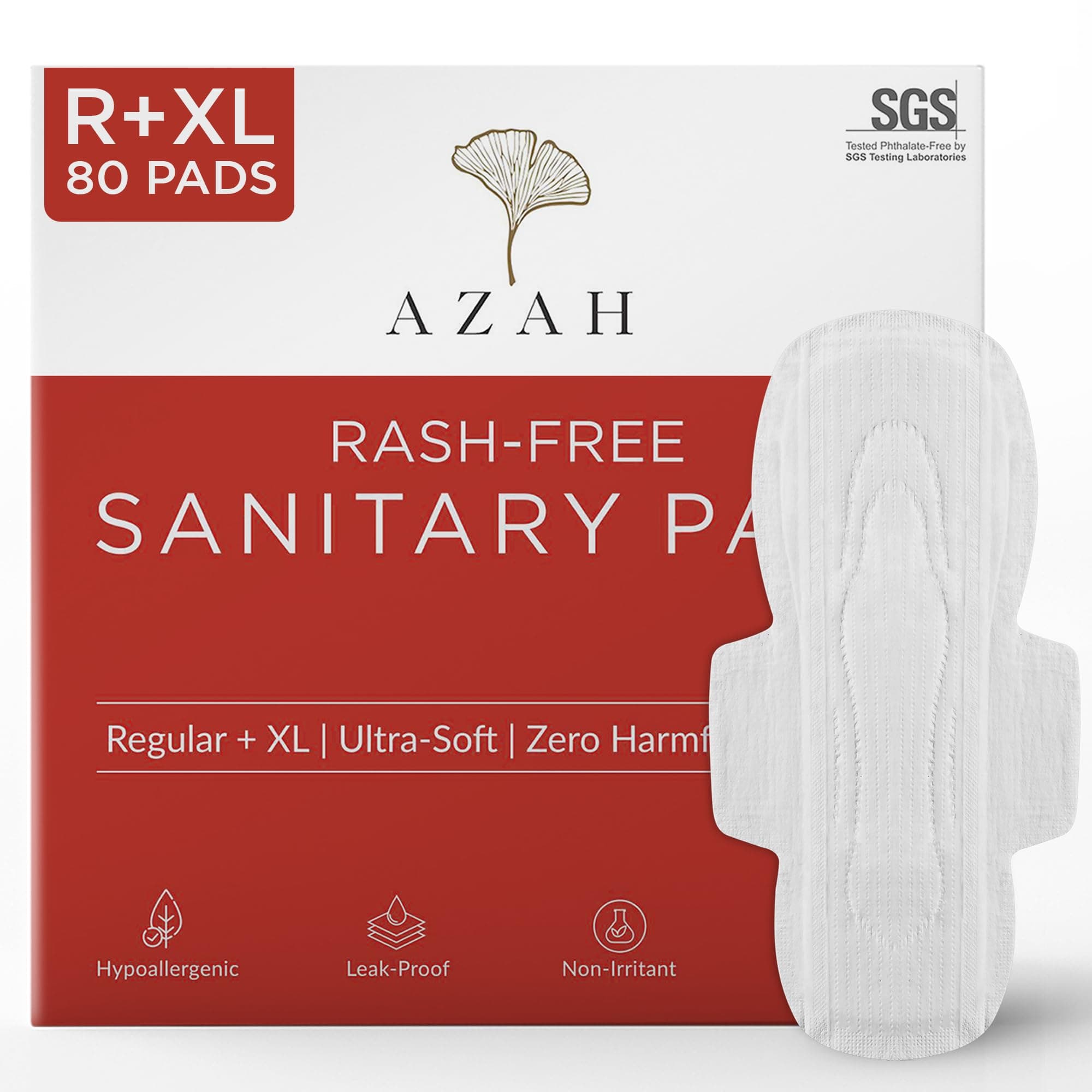 AZAH Sanitary Pads for Women (40 Reg + 40 XL) [Pack of 80] 100% Rash-Free sanitary napkins | 3x More Absorption, Cottony Soft and Dry Top Cover for heavy Flow | Toxin Free, Locks Odour, Leak-Proof