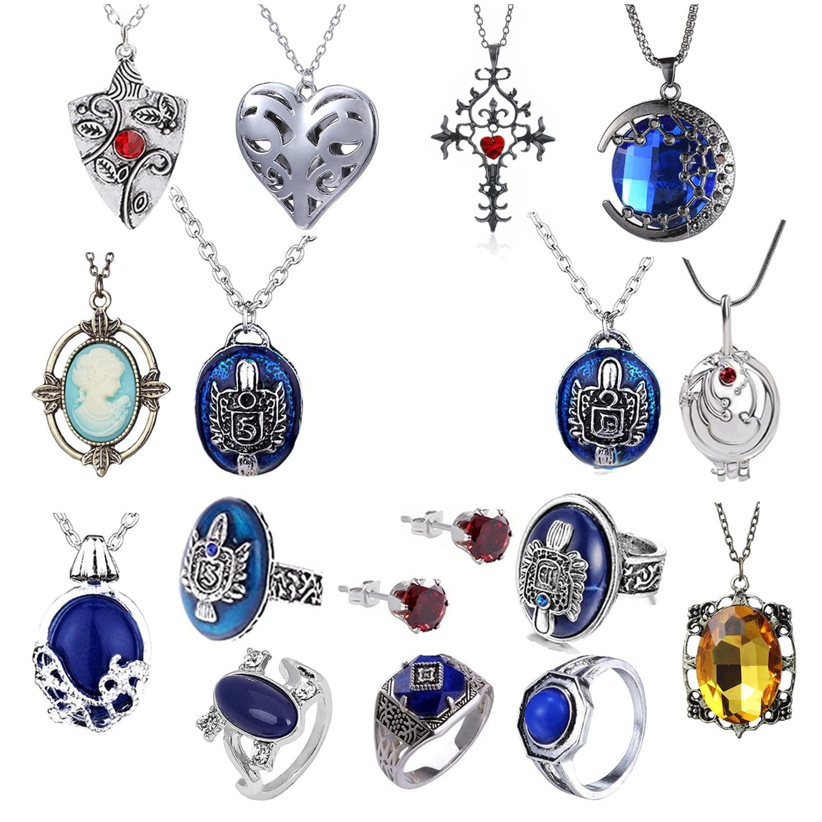 17 Set Replace The Vampire Daywalking Katherine Sapphire Crystal Pendant Necklaces Ring Earrings Movie Jewelry Set Cosplay For Fans