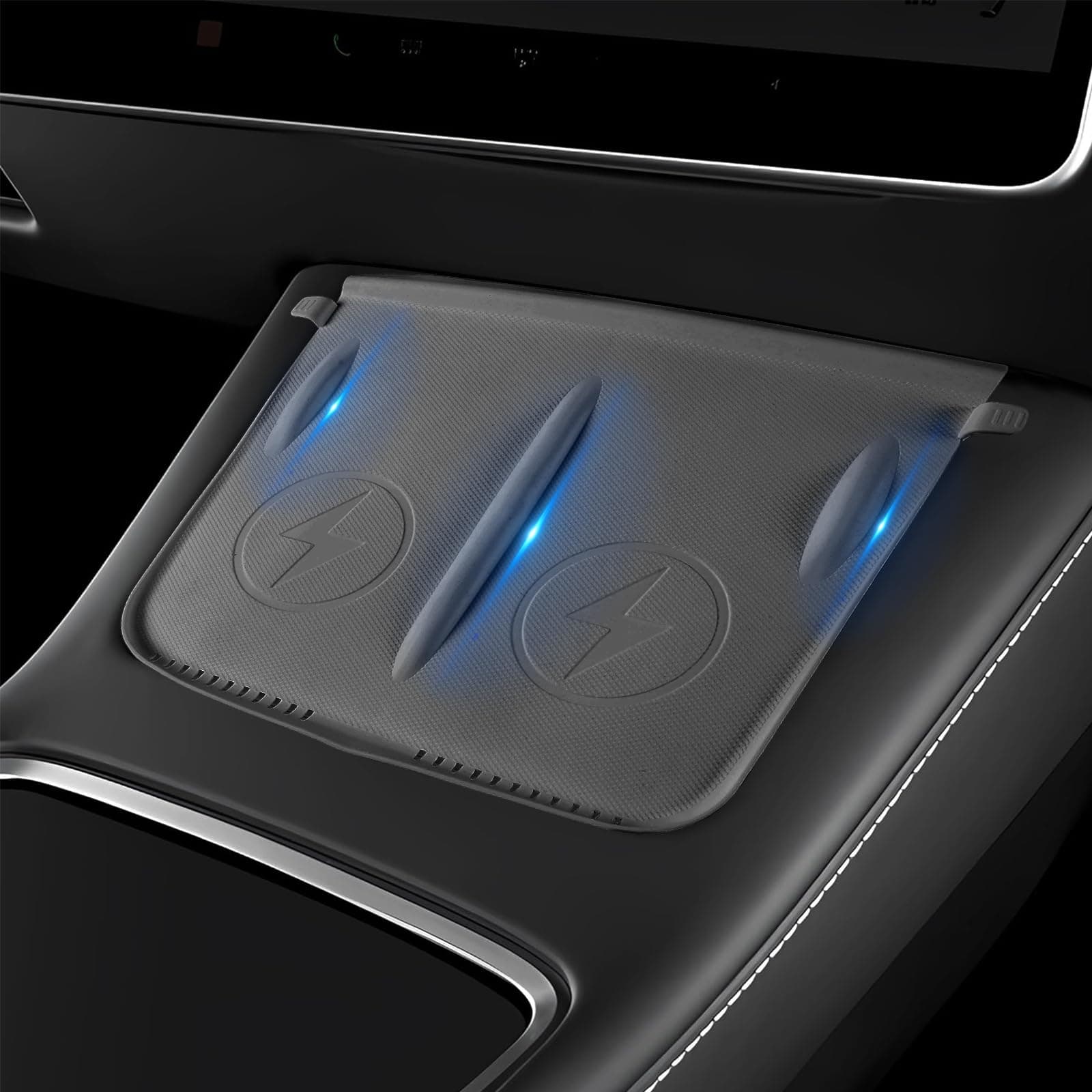 NOY Center Console Wireless Charging Silicone Mat Compatible with Tesla Model 3 Model Y 2023 2022 2021,Waterproof Center Console Interior Accessories Phone Pad Tray Upgrade (Gray)