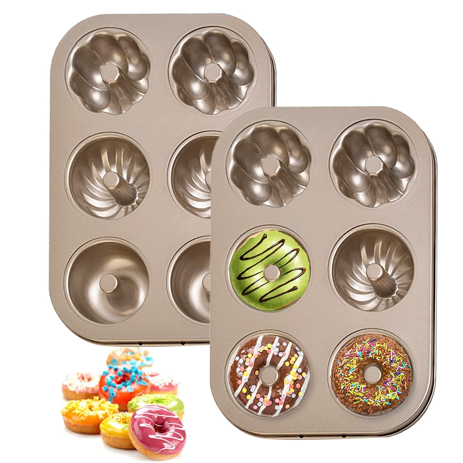 MANO Donut Pan for Baking Set of 2 Doughnuts Maker Mold Sheet Trays for Cookie, Muffin Bakeware Kit, 6 Cavity,pattern