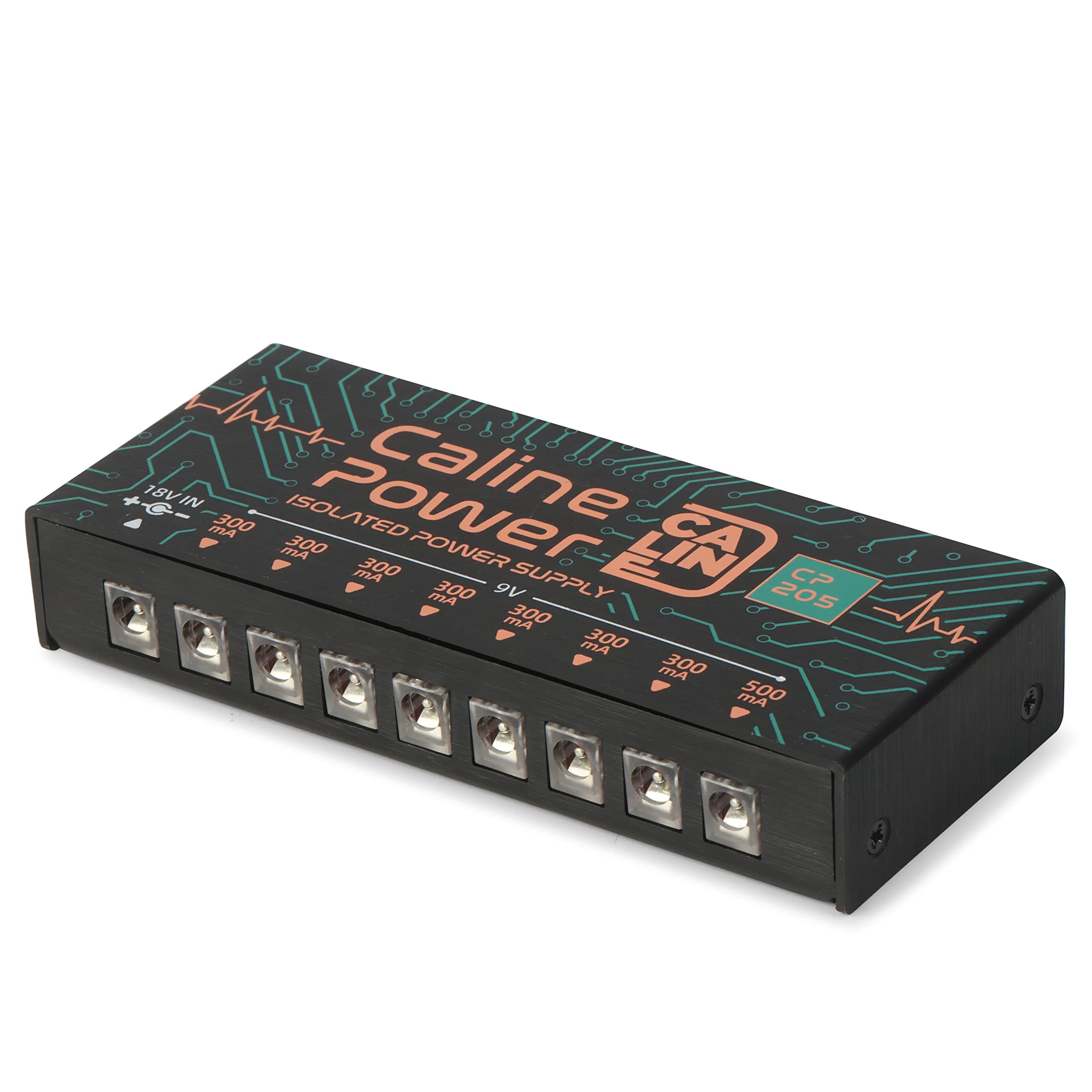 Caline CP-205 Guitar Pedal Power Supply, DC 9V True Isolated Pedalboard Power Supply with 8 Totally Isolated Outputs(300mA/500mA), Noiselessly