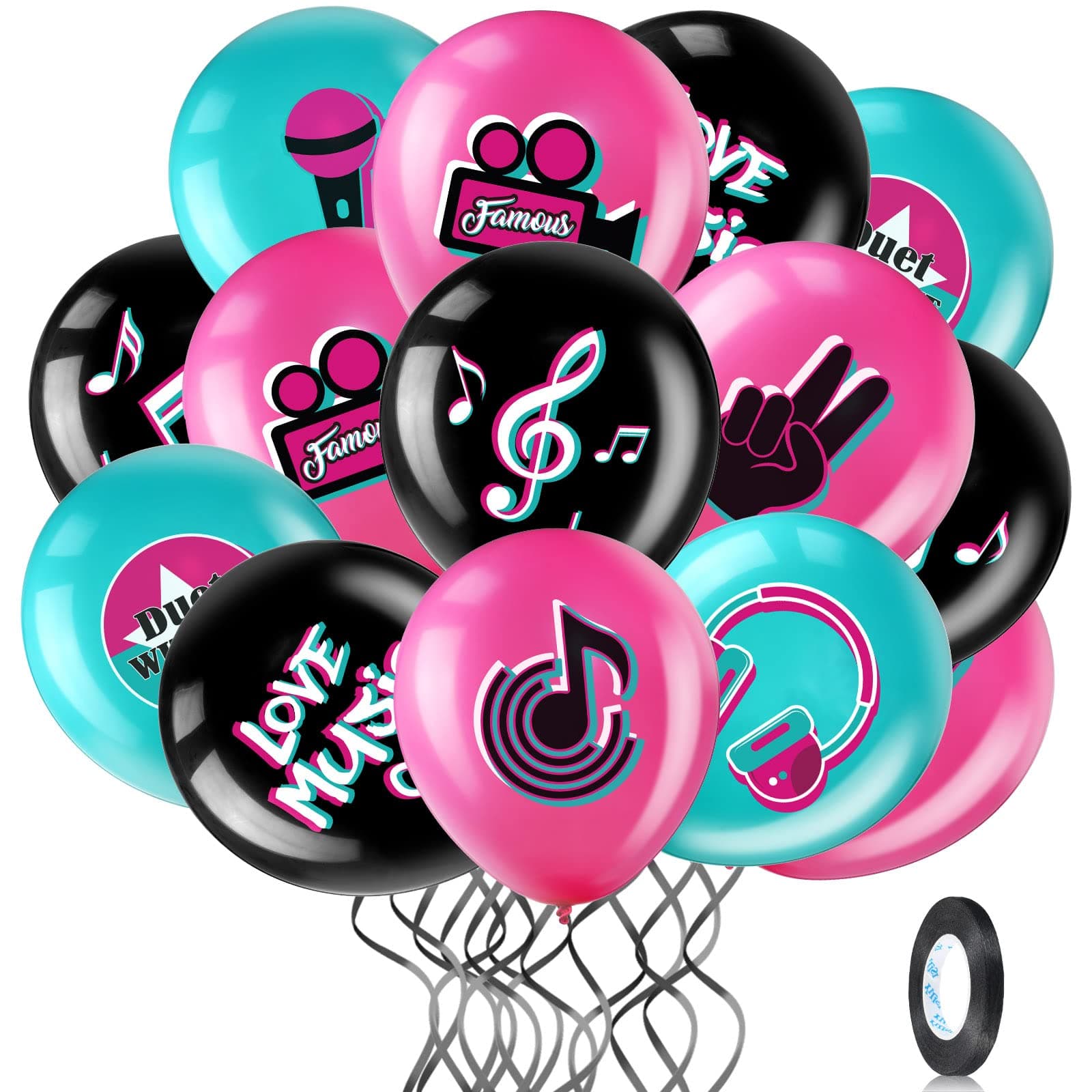 Suilung 45 Pcs 12 Inch Music Themed Party Balloons Karaoke Decorations Music Note Signs Birthday Latex Balloons with 1 Roll Ribbon Party Supplies for Boys Girls Adults Dj Short Video