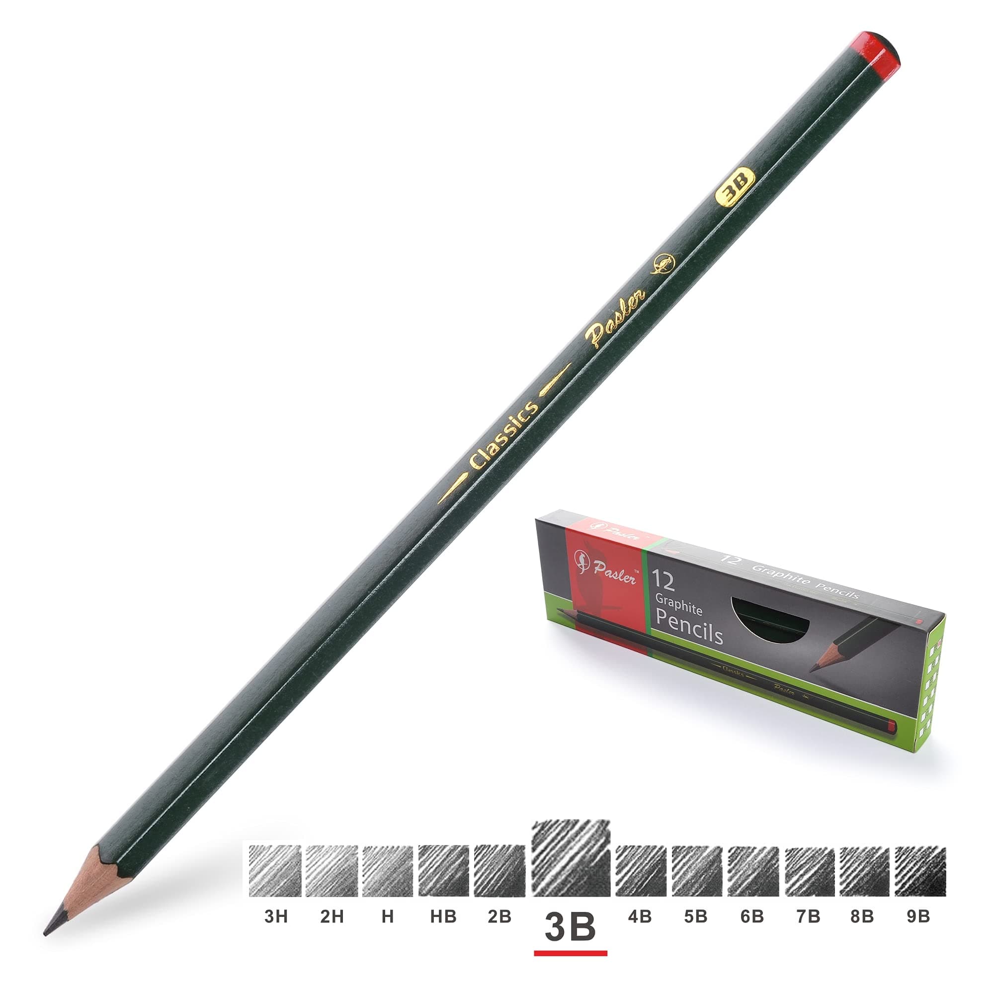 Pasler Professional Graphic Sketching Drawing Pencils 12 Count (3B)