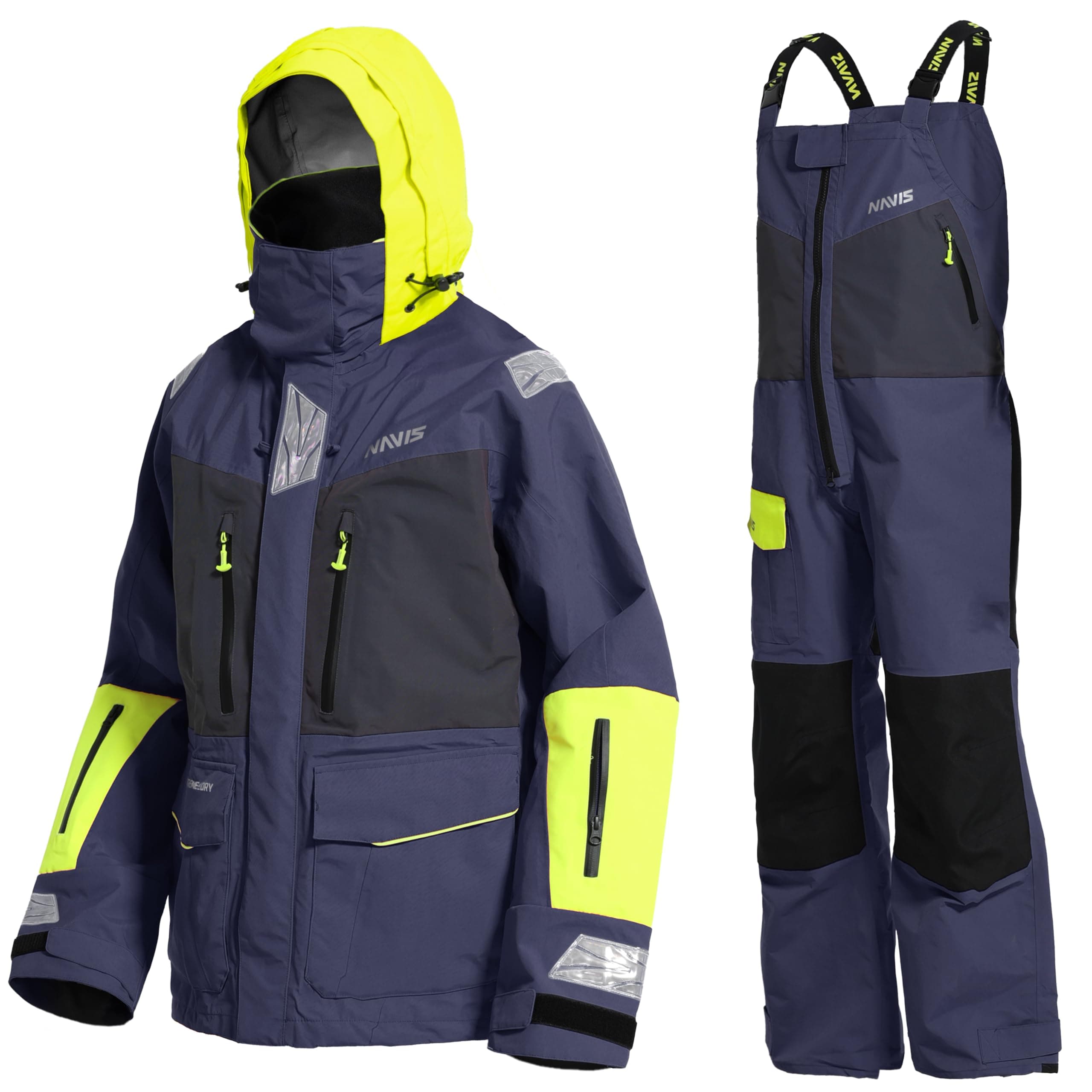 Men’s PRO Sailing Jacket Waterproof & Offshore Bib Pants + Hi-Vis Hoodie 3-Piece Wet Weather Gear for Crew & Ocean Racing