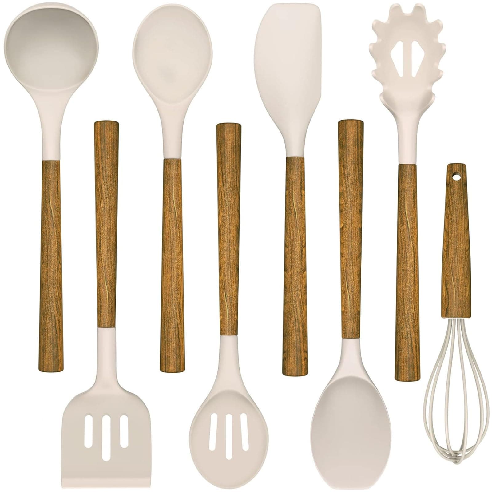 Umite Chef 8-Piece Silicone Cooking Utensil Set with Acacia Wooden Handles - Khaki (Khaki)