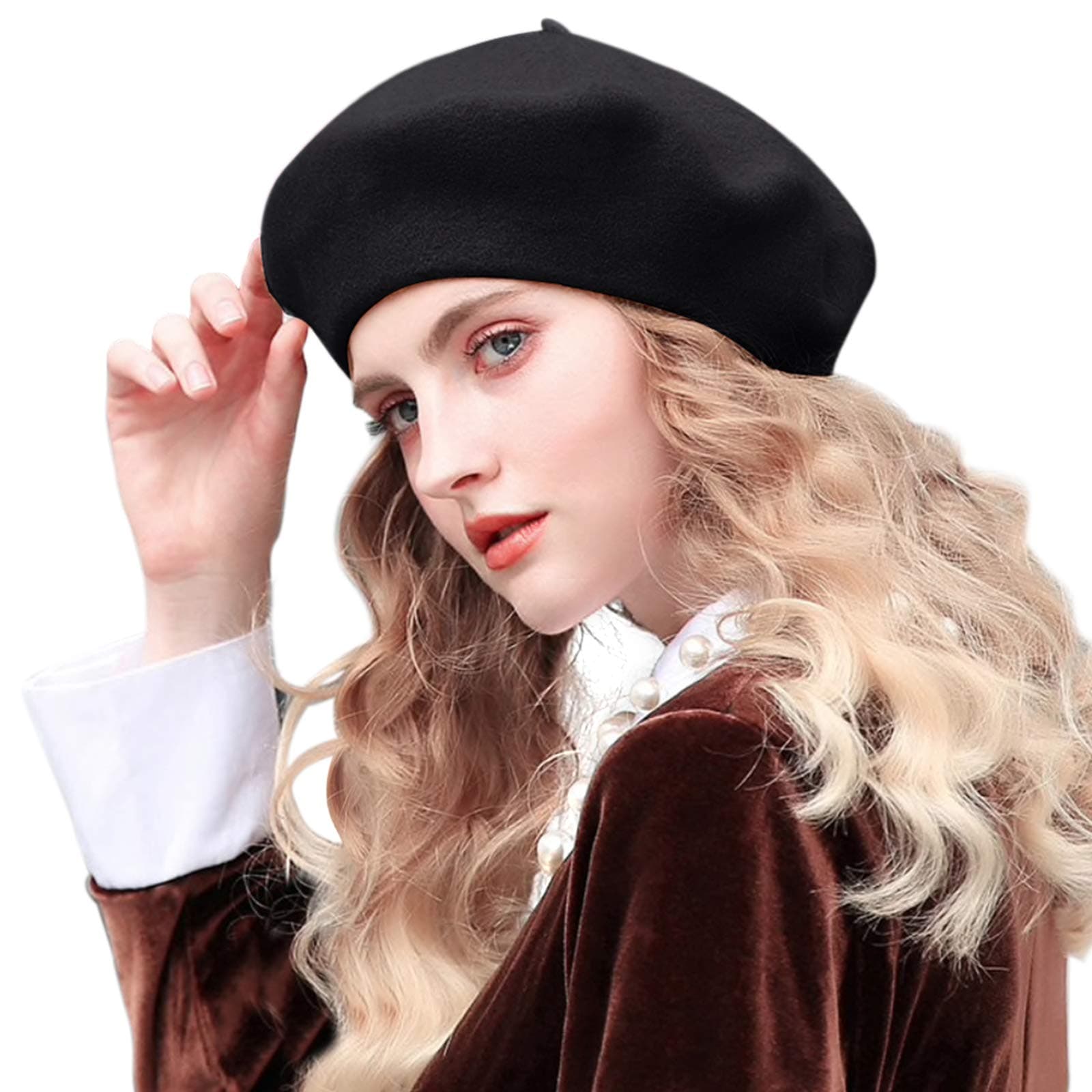 French Beret,Lightweight Casual Classic Wool Beret Solid Color Womens Beret Cap Hat