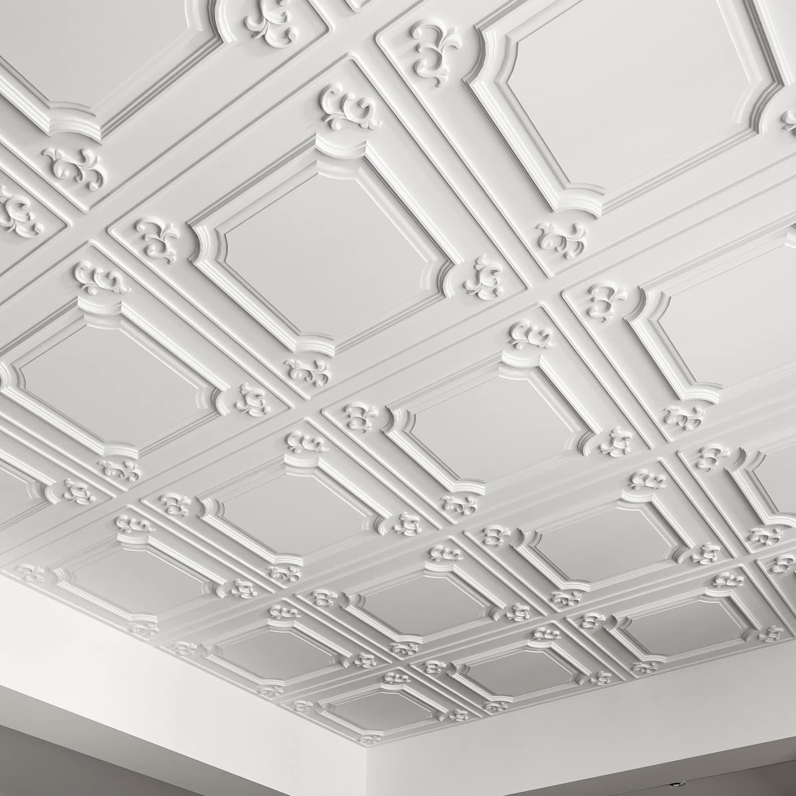 Drop Ceiling Tiles 24x24 in White (12-Pack, 48 Sq.ft), Wainscoting Panels Glue Up 2x2