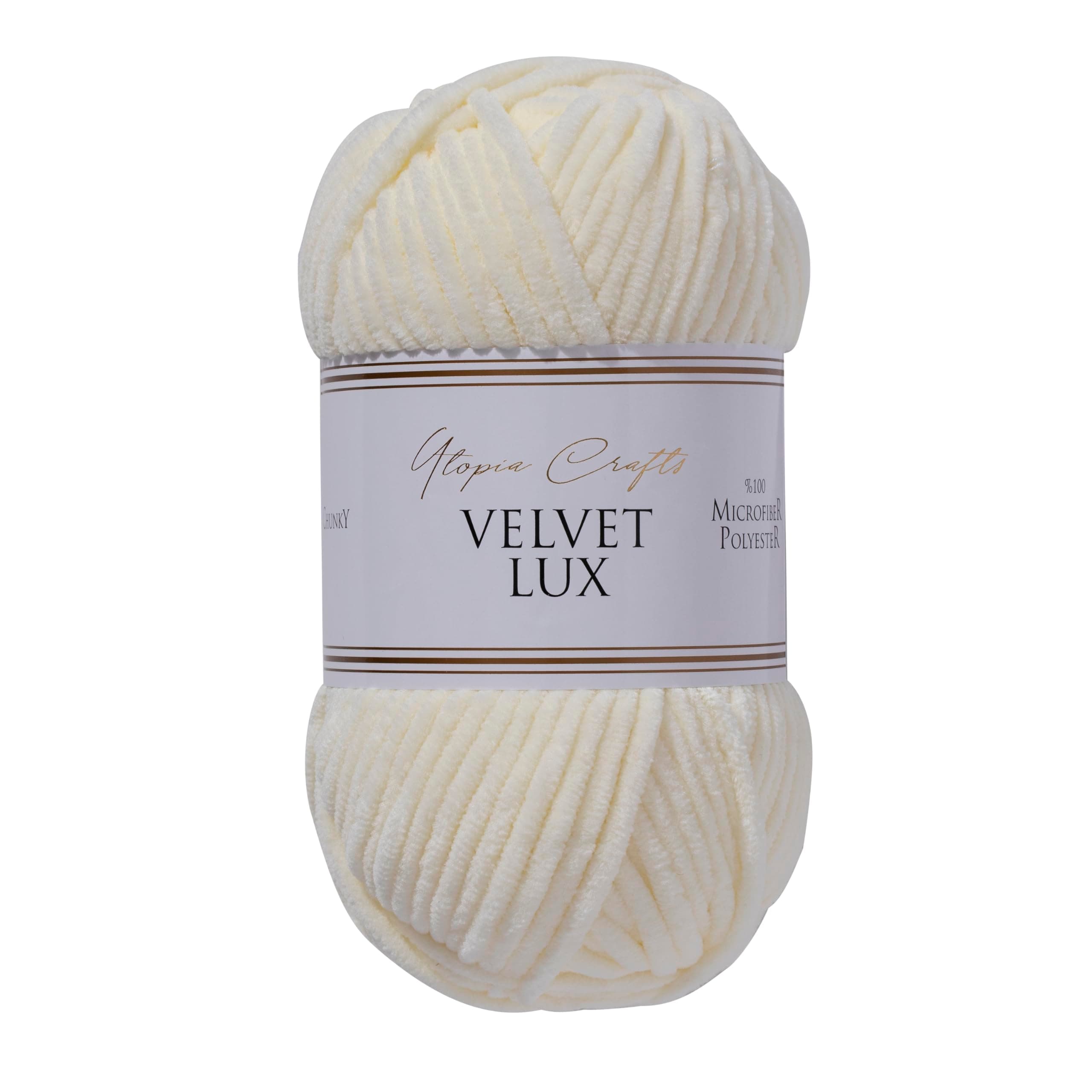 Utopia Crafts Velvet Lux Chenille Super Soft Chunky Yarn for Knitting and Crochet 100g (1, Ivory)