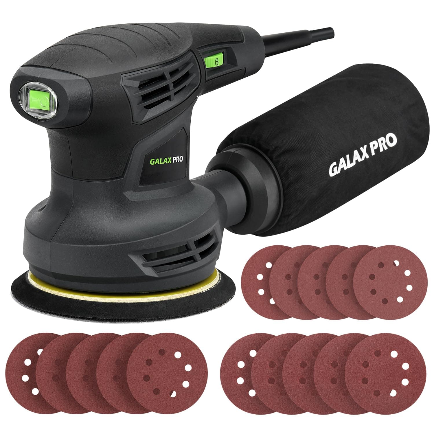 Orbital Sander,280W 13000 OPM Random-Orbit Sanders 6 Variable Speeds with 15Pcs Sanding Discs 125mm, Electric Sander with Dust Collector for Sanding and Polishing