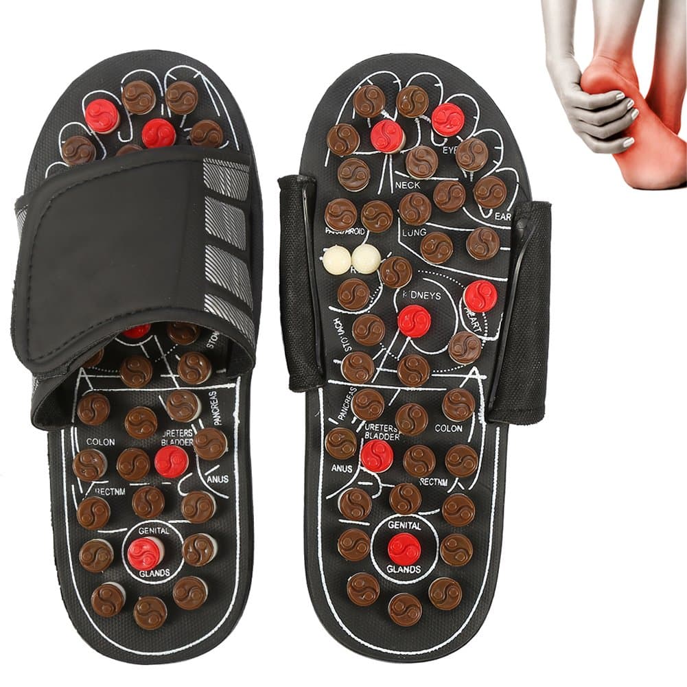 Magnetic Therapy Massage Shoes Foot Reflex Zones Acupressure Blood Activating Health Massage Slippers (38-39 Brown Rotating Eight Diagrams)