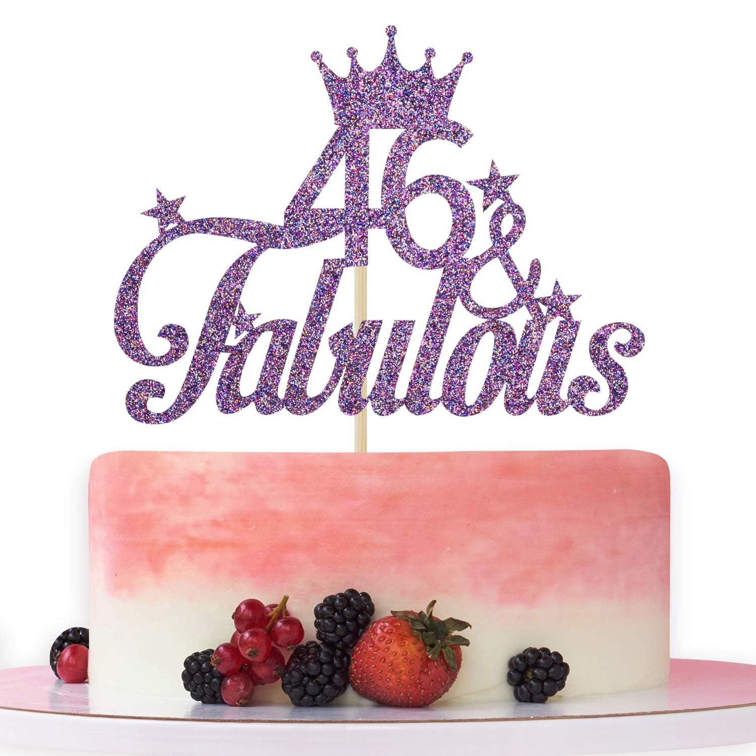 Rose Gold Glitter 46 & Fabulous Cake Topper - 46th Birthday Cake Decorating - Happy 46th Anniversary/Birthday Party Decoration Supplies