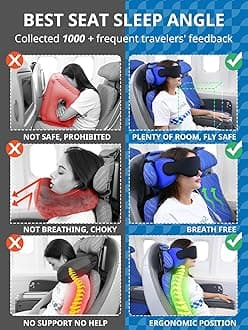 Travel Pillows for Airplanes with Sleep Eye Mask, Chin Strap, Airplane Pillow for Long Flights, Car Road Trip, 360° Headrest, Stop Bobblehead, Red