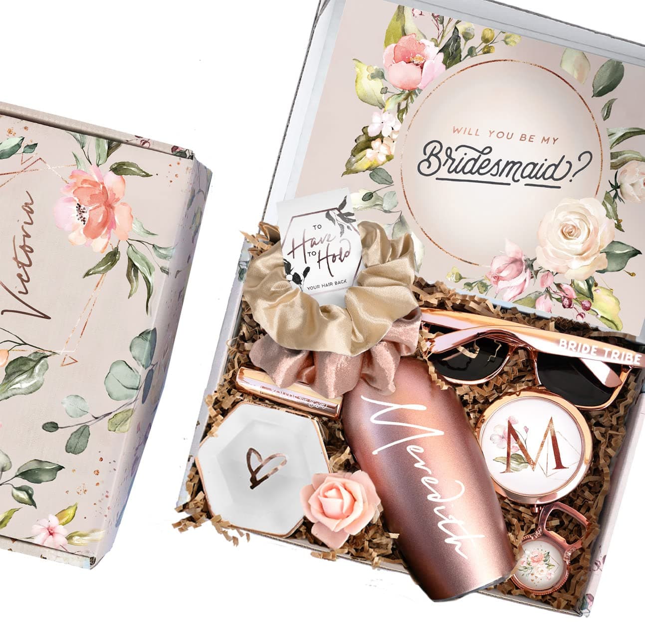 Personalized Bridesmaid Proposal Box/Will You Be My Bridesmaid Box with Bridesmaid gifts, Maid of Honor Gifts, Bridal Shower Favors & Bachelorette Party Favors (GB1) (Full Set - Blush & Ivory)