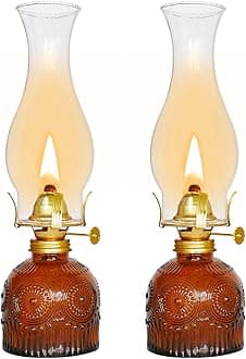 2 Pieces Large Chamber Oil Lamps, Glass Clear Color Kerosene Lamp for Indoor Use Home Decorative Hurricane Lamp Oil Lantern 11" Vintage Oil Lamp for Tabletop Decor Lighting