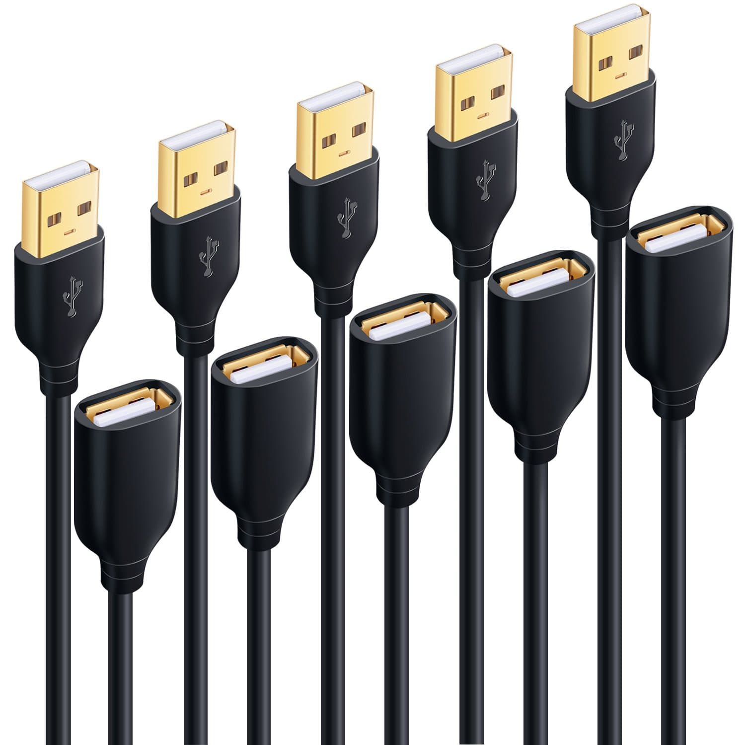 - USB Extension Cable, 10 ft [5Pack] Extra Long Type A Male to Female USB 2.0 Extender Cord USB A Charging & Data Transfer for Keyboard, Mouse, Printer, Flash Drive, Phone, LED Lights-Black