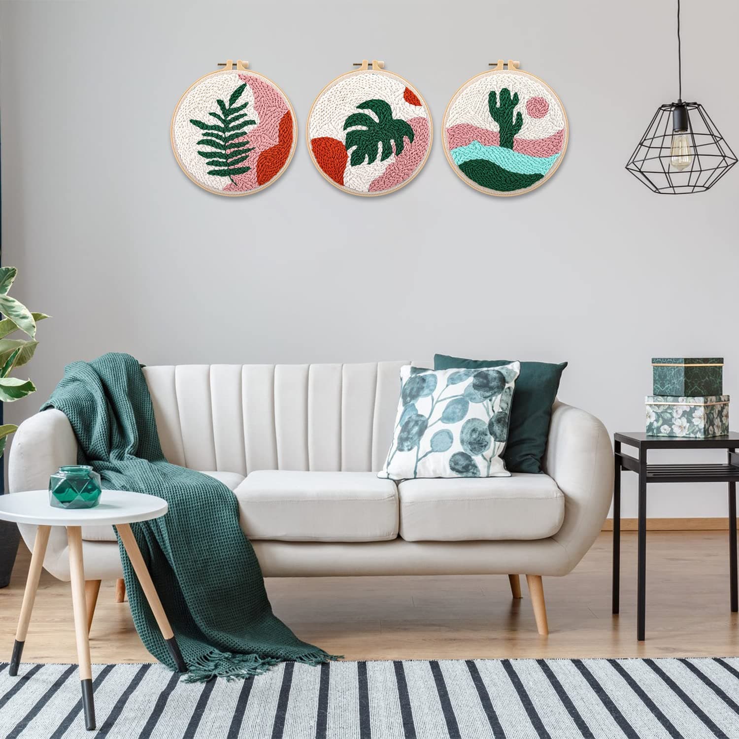 Anidaroel 3 Sets Punch Needle Kits - Beginner Adults Kit with Fabric, Hoops, Yarns and Sewing Needles