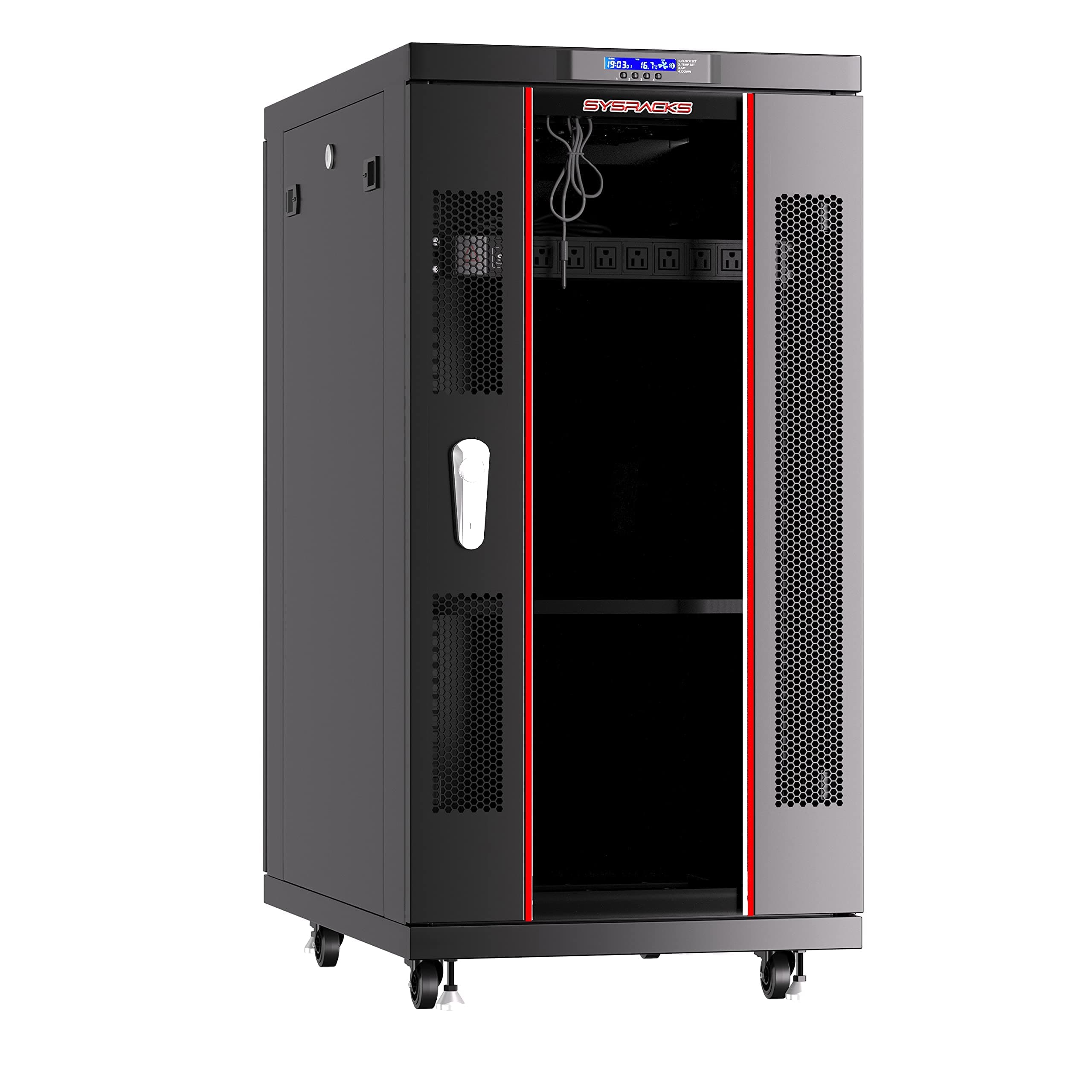22U Home Server Rack Cabinet – 19" Floor Standing Network Rack, 32" Deep Homelab Rack with Locking Glass Door, Cooling Fans, PDU & Shelf for NAS, Router, Switch and AV Equipment