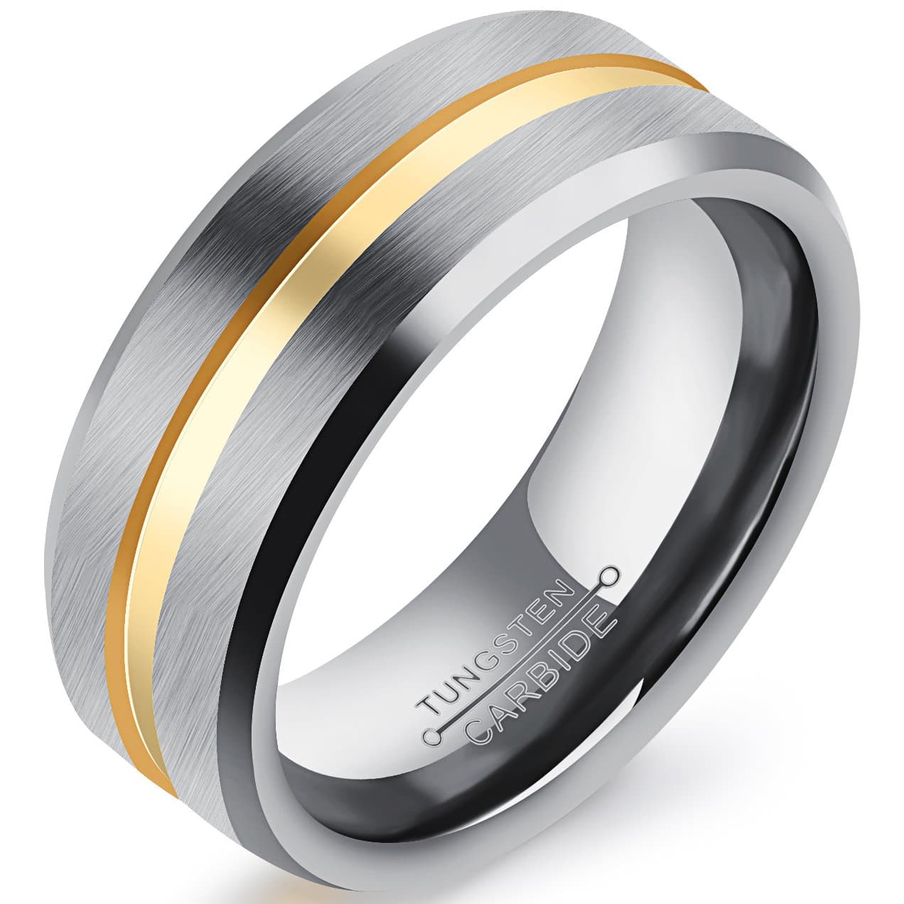 8mm Tungsten Carbide Matte Finished Gold Line Center Wedding Engagement Men Band Ring for Him