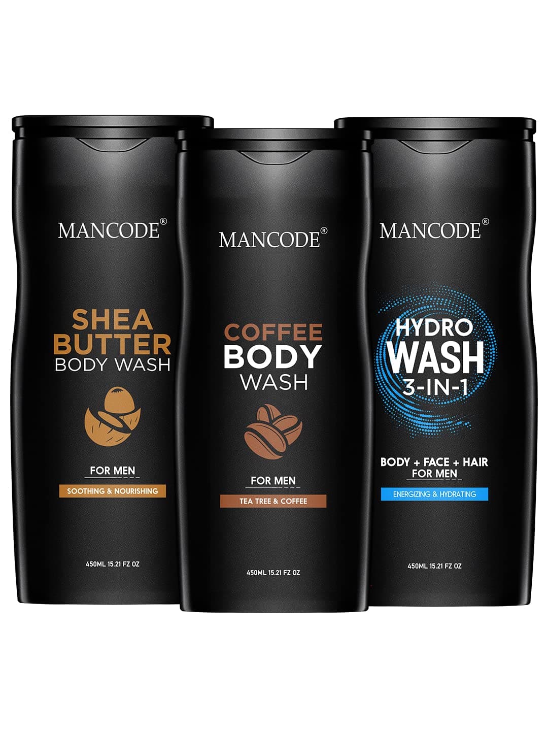 Body Wash For Men Refreshing & Detoxifying Treats Oily Skin Body Wash Gel For Men Size One Bottle - 450Ml (Shea Butter Coffee 3 In1 Hydro Body Wash Gel, Pack Of 3)