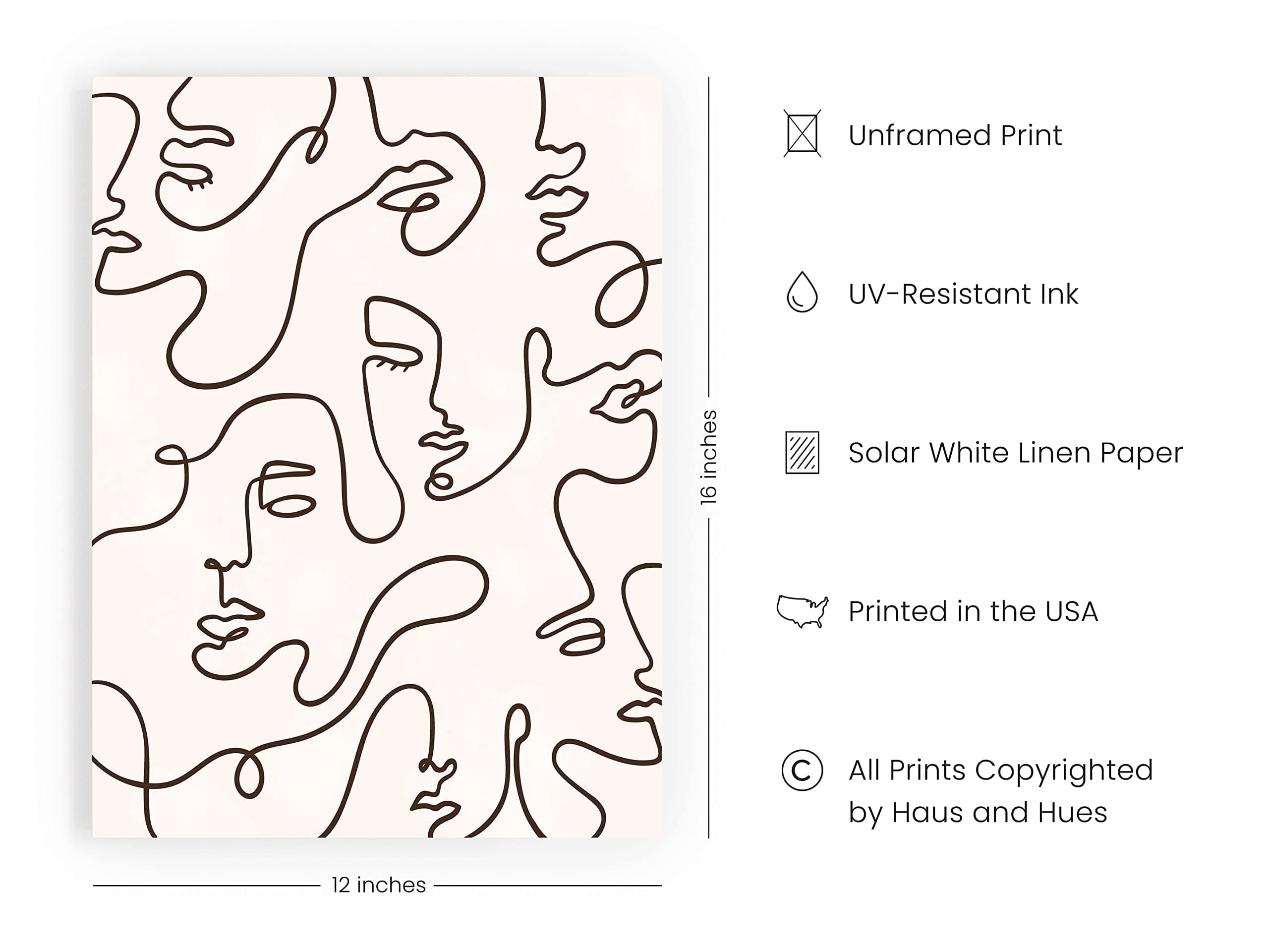 HAUS AND HUES Minimalist Line Art Wall Decor Woman Art Print Minimalist Art Wall Decor, Silhouette Wall Art Minimalist Line Art Posters Face Collage Posters Female Figure (Unframed, 12"x16")