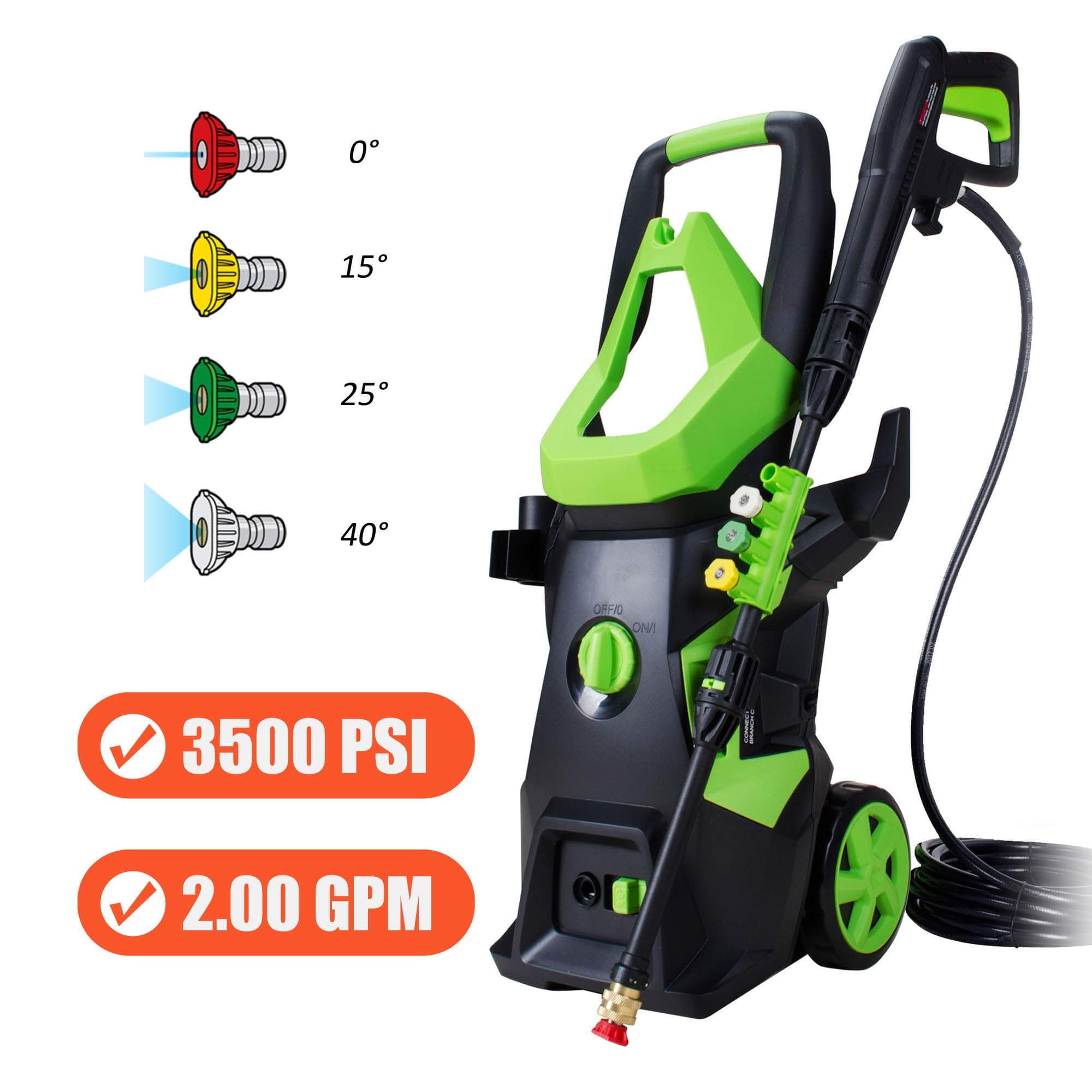 High Efficient Electric Washer Machine with 20Ft Pressure Hose, Car Washer 3500 PSI 2.0 GPM, High Pressure & Flow Power Cleaner with 4Pcs Quick-Connect Spray Tips, Soap Bottle