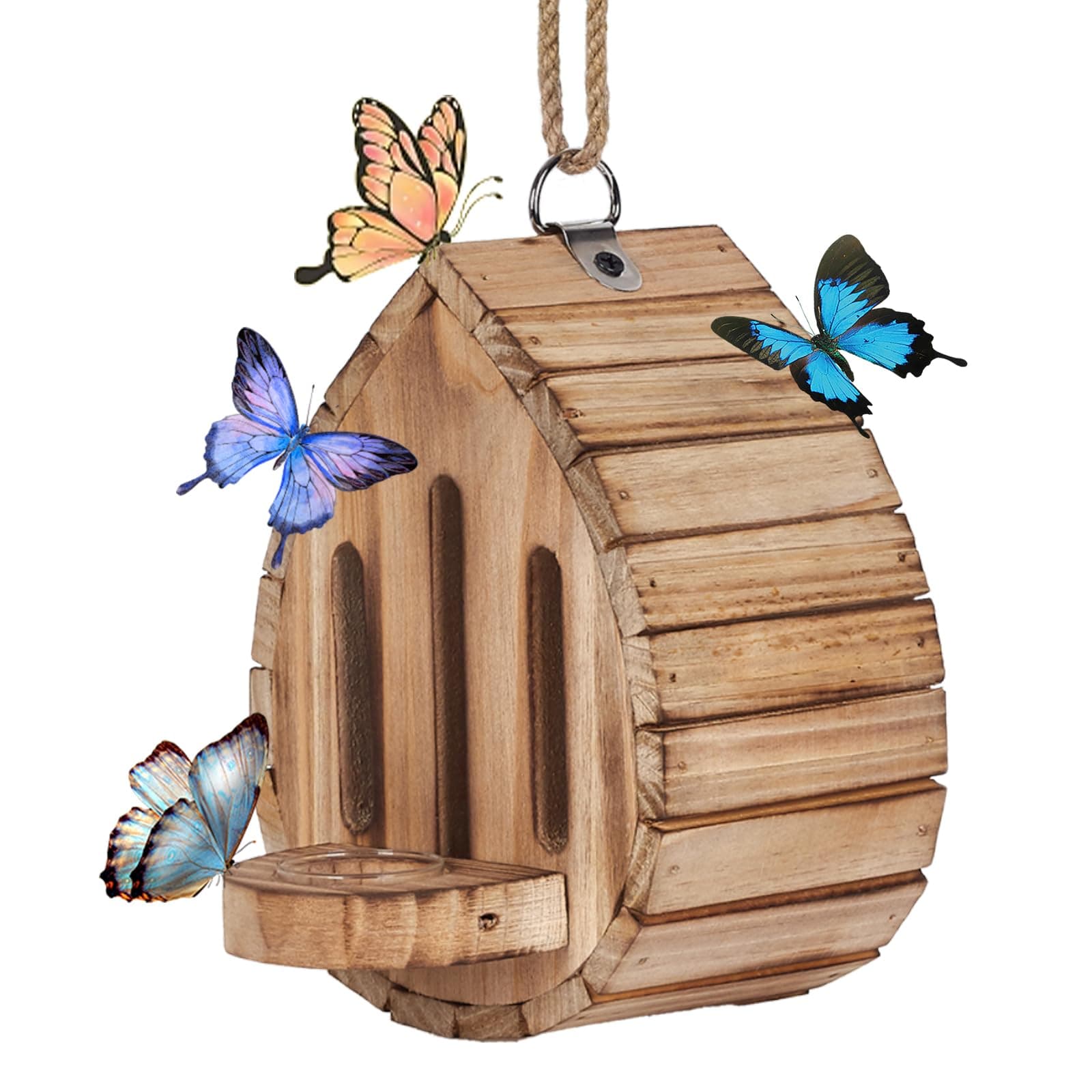 Butterfly House Butterfly Habitat Garden - Wooden Butterfies Houses with Feeder Hanging Garden Decoration Natural Nesting Box for Butterflies Bugs Moths & Lacewings