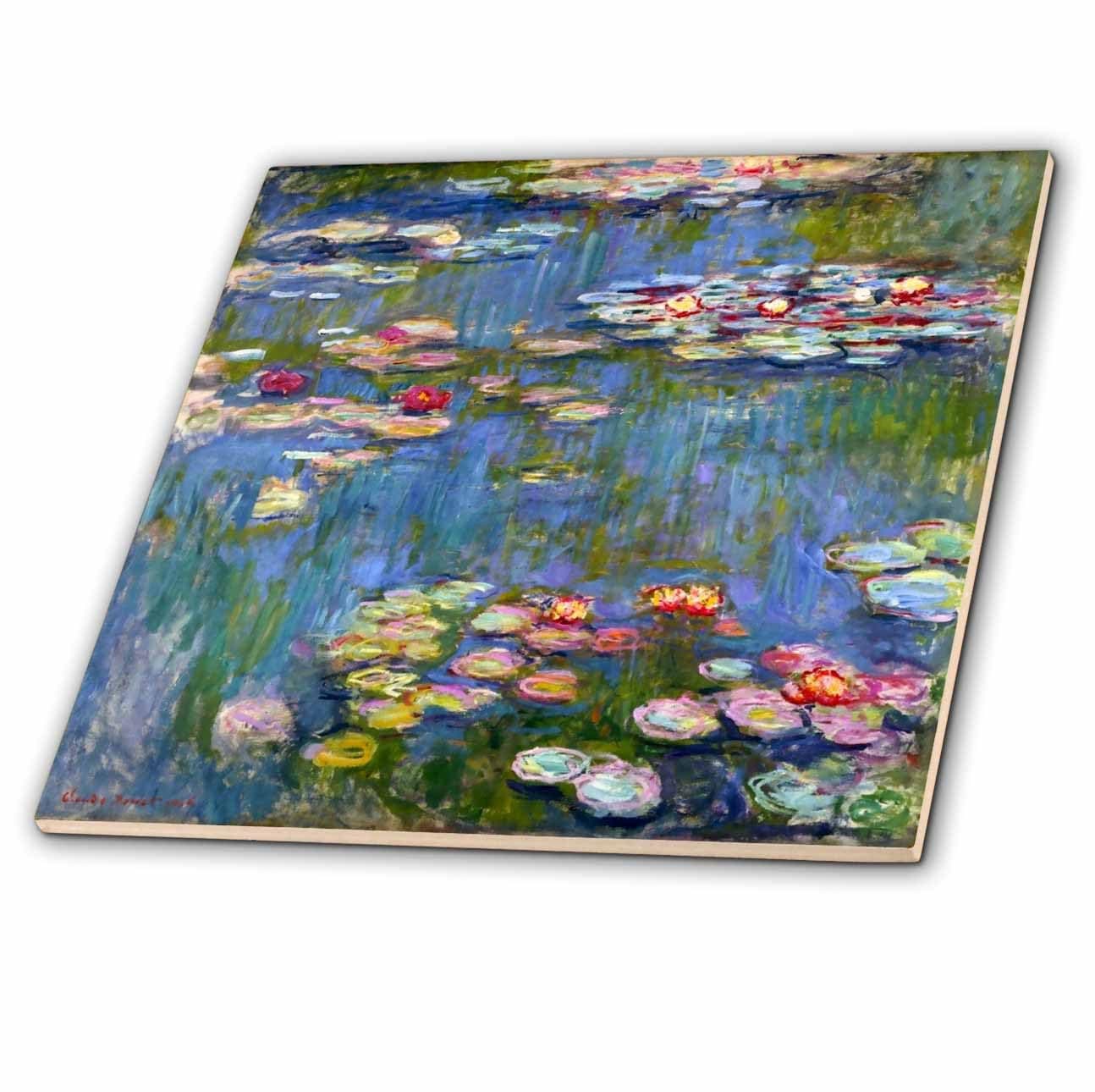 3dRose ct_155655_4 Water Lilies by Claude Monet-Impressionism-Impressionist Water Lilies on Pond-Famous Fine Art-Ceramic Tile, 12-Inch