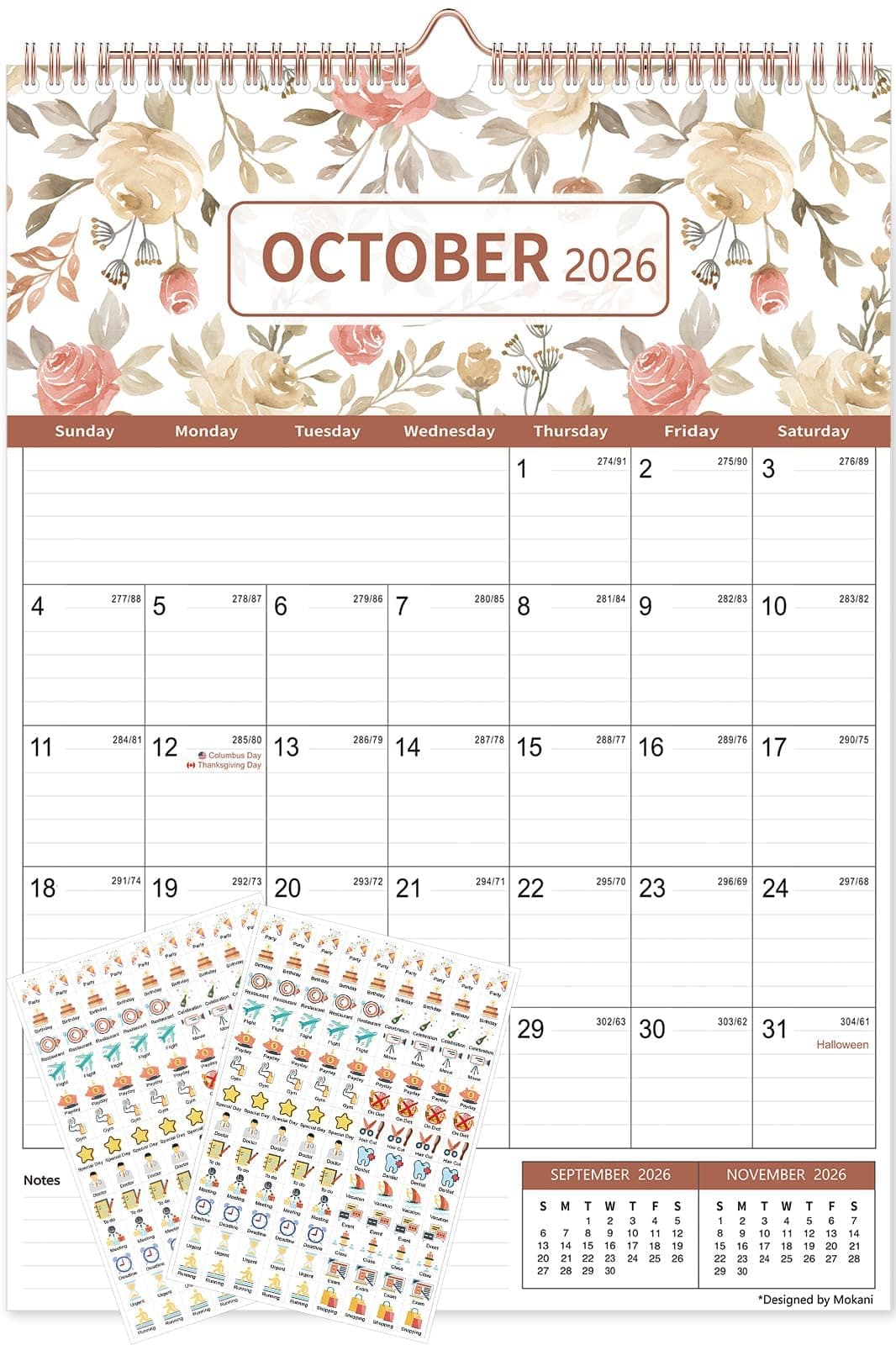 Calendar 2026, MOKANI Wall Calendar 2026-2027 (Jan.2026 to Jun.2027), Large Month-to-View Wall Planner with Stickers, 12" x 17", Perfect for Planning and Organizing