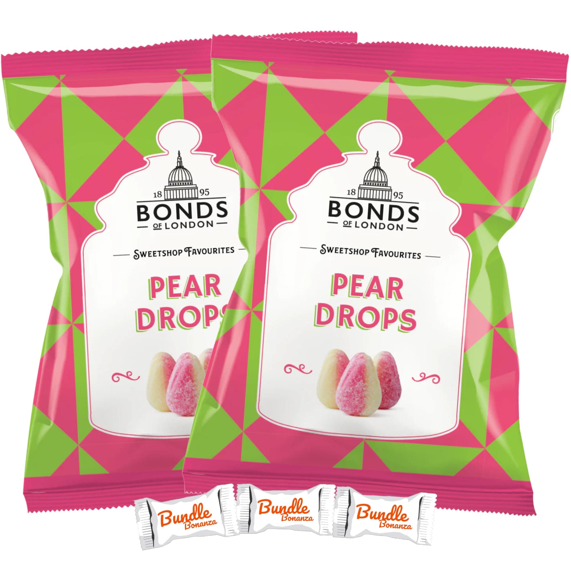 Bonds of London PEAR DROPS Flavored British Import (2 Pack) W/Bundle Bonanza Candy
