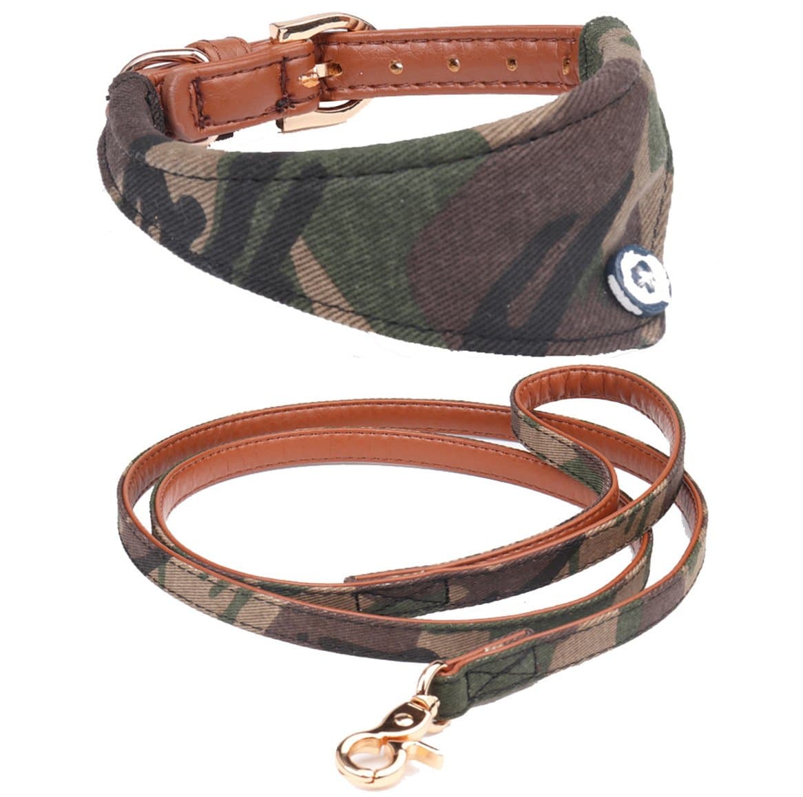 Fourhorse Dog Collar and Leash Set for Small Dogs and cat with Green Camo Bandana,Adjustable Buckle