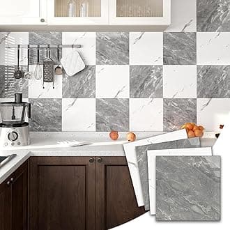 20-Pack Peel and Stick Marble Wall Tiles, 12” x 12” Self-Adhesive Backsplash Tile, PVC Wall Panels for Bathroom, Kitchen, Living Room and Laundry Room, Polish Dark Grey&White Marble (Not Real Tile)