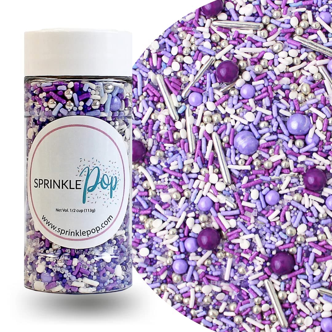 Sprinkle Pop Perfectly Purple Sprinkle Mix| Purple White lavender Sprinkles with Silver Dragees| Birthday Valentine’s Day Bridal Shower Sprinkles Made in USA for Decorating Cakes Cookies Cupcakes, 4oz