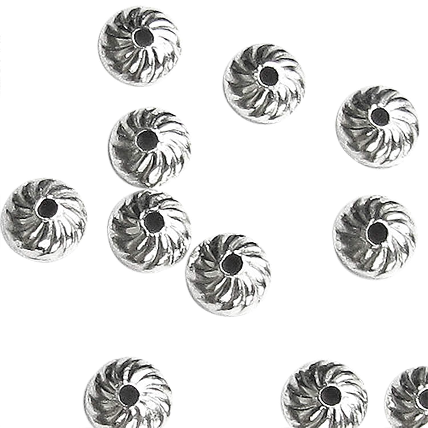 925 Sterling Silver Round Swirl Flower Bead Cap 4mm 6mm/Findings/Bright
