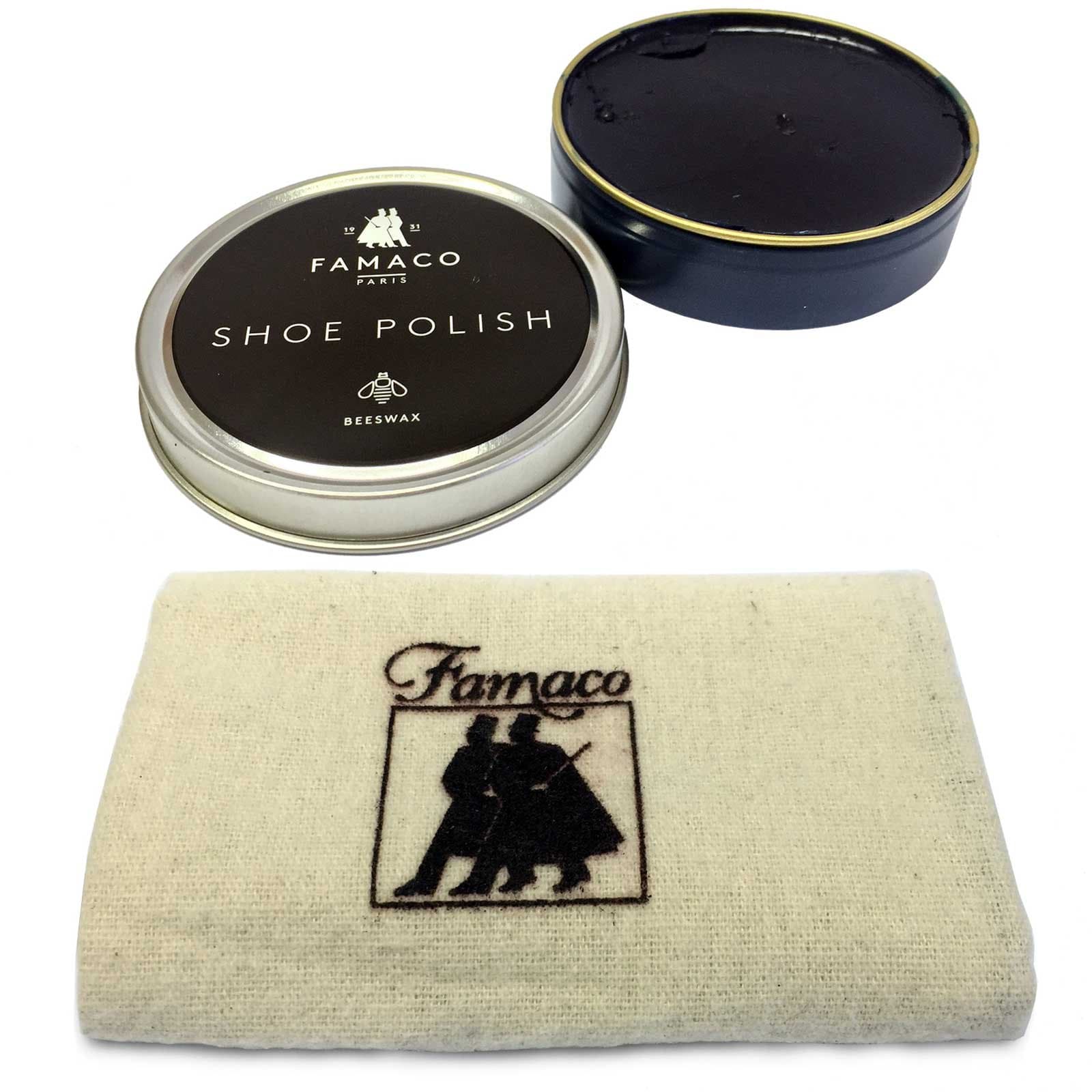 Famaco 50ml Tin Polish & Famaco Cloth | Clean, Shine And Protect Leather Items | Shoes, Bags, Boots and Jackets (Navy)