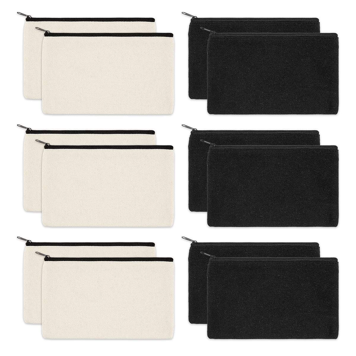 12 Pack Blank Canvas Pencil Case Pouch, Blank Makeup Bags for Vinyl Projects Sublimation DIY Your Own Pencil Case, Zipper Canvas Craft Bags, Cotton Multipurpose Pouch Bag, 7.8 x 5 Inch