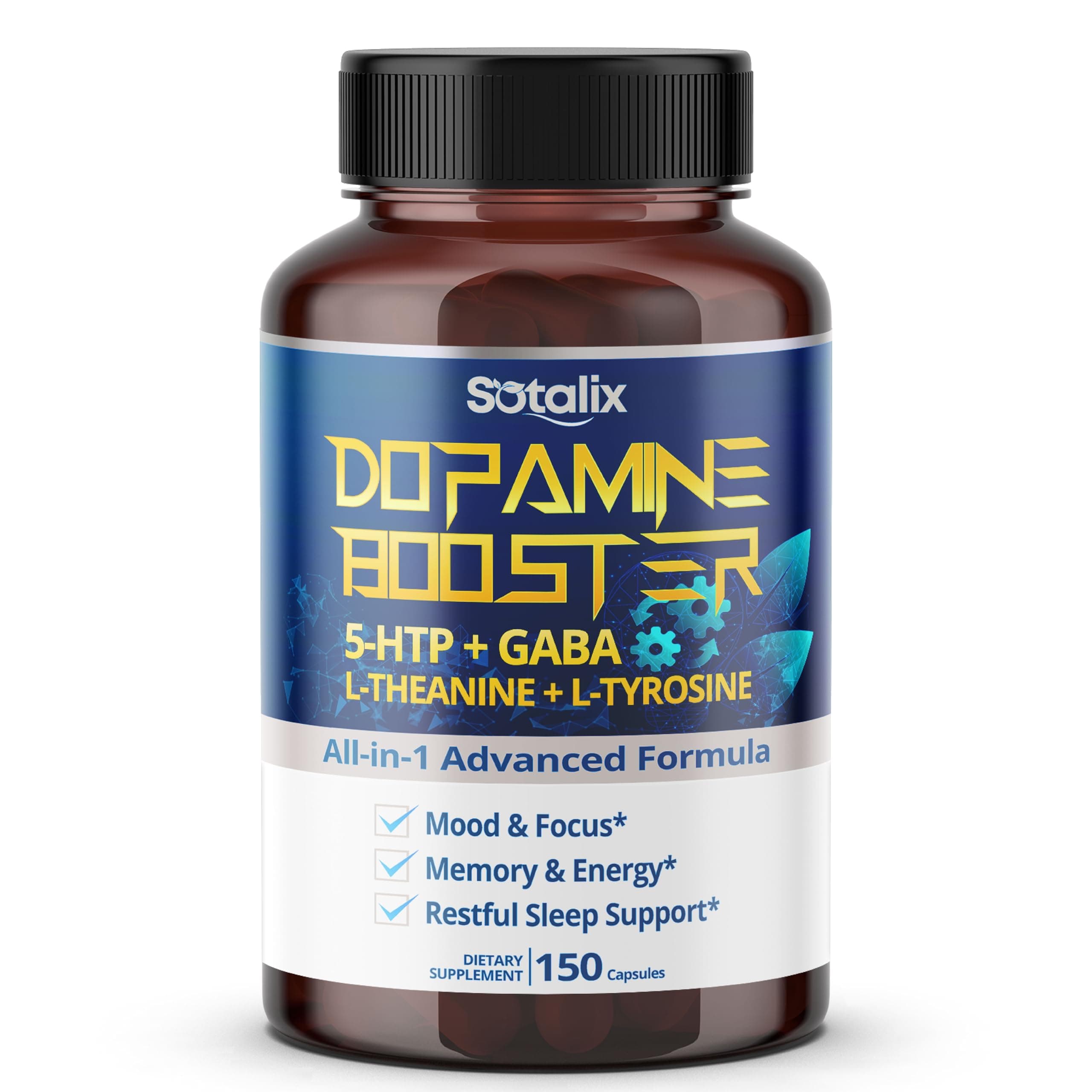 5-HTP + GABA with L-Theanine + L-Tyrosine - Mood & Focus, Memory & Energy, Restful Sleep Support (150-day Supply (Pack of 1))