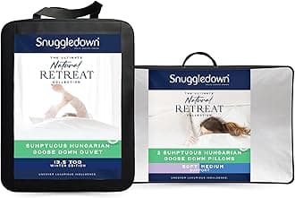 Snuggledown Hungarian Goose Down Double Duvet - 13.5 Tog Warm Winter Premium Quilt Ideal for Cold & Chilly Nights, 2 Soft Pillows - Jacquard Cotton Cover, Machine Washable, Size (200cm x 200cm)