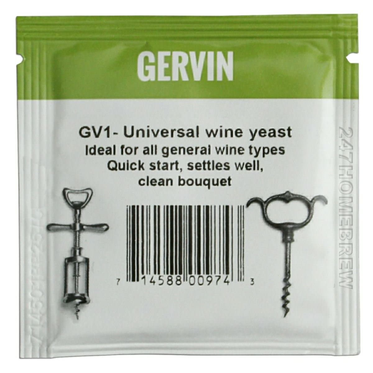 Gervin Wine Yeast Strain GV1 No.1 Green Label General Purpose White & Red 5g 23L