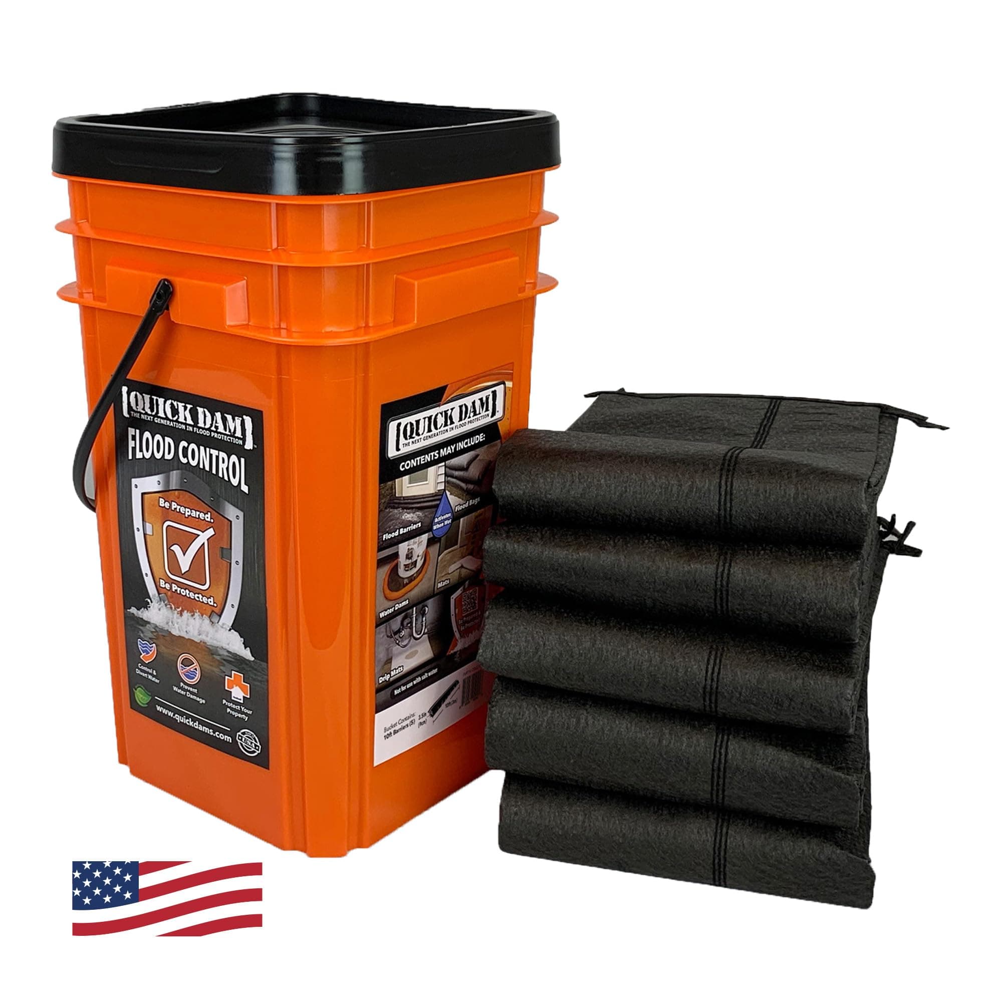 Quick Dam Grab & Go Flood Kit includes 5- 10ft Flood Barriers in Bucket