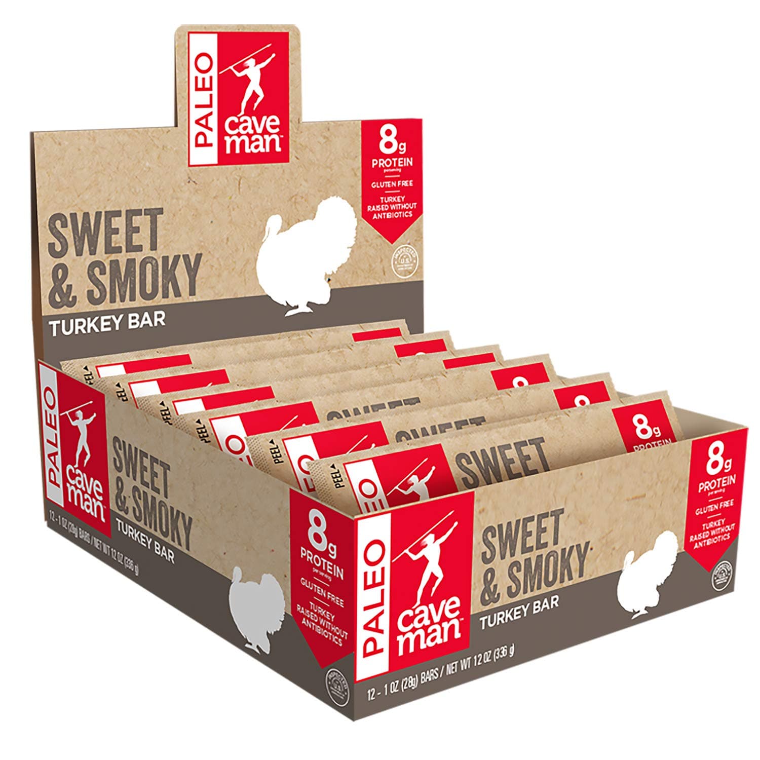 Caveman Foods Keto & Paleo Meat Bars, Gluten Free, Low Carb Sweet & Smoky Turkey Bar, 1 Ounce, 12 count