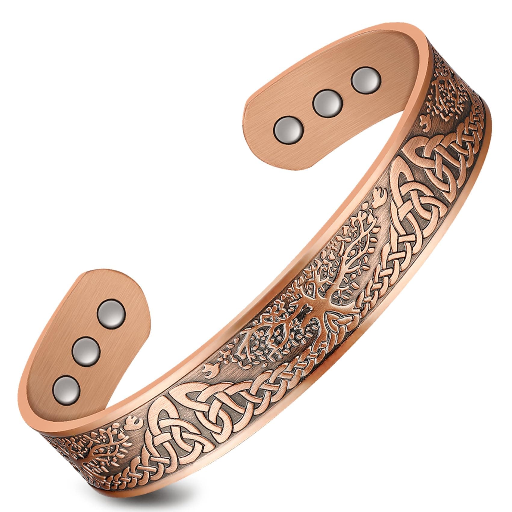 Feraco Copper Magnetic Bracelets for Men Women with Neodymium Magnets, Tree of Life Pattern, 99.99% Pure Solid Copper Cuff Bangle, Health Jewelry Gift