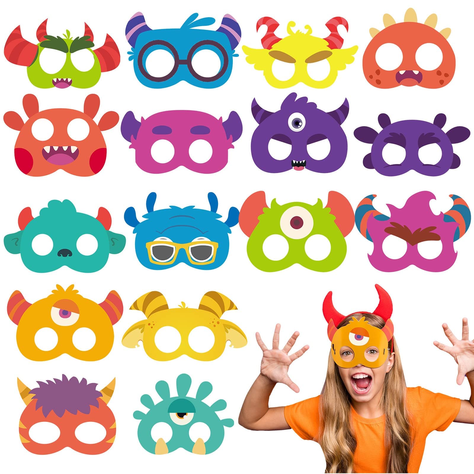Marsui 32 Pcs Unicorn Monster Safari Animal Face Masks for Kids Cartoon Masks for Animal Birthday Party Decorations