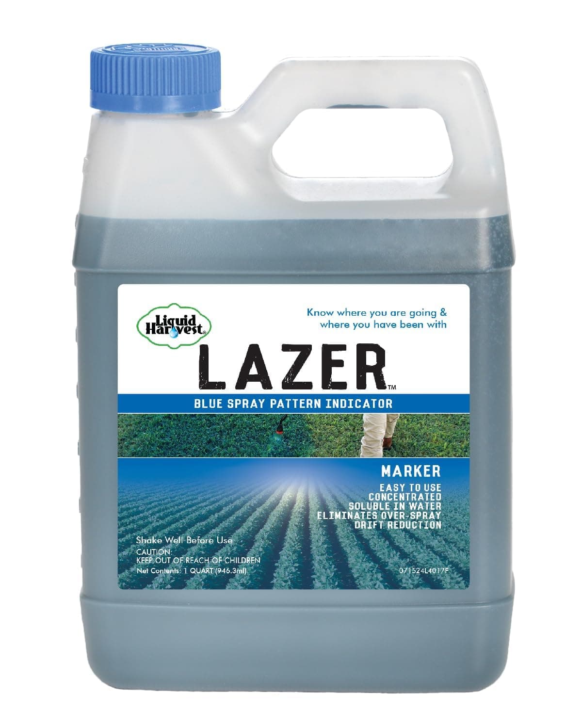 Liquid Harvest Lazer Blue - 32 Ounces - Concentrated Spray Pattern Indicator - Perfect Weed/ Fertilizer Marking Dye, Turf Mark and Blue Herbicide Marker