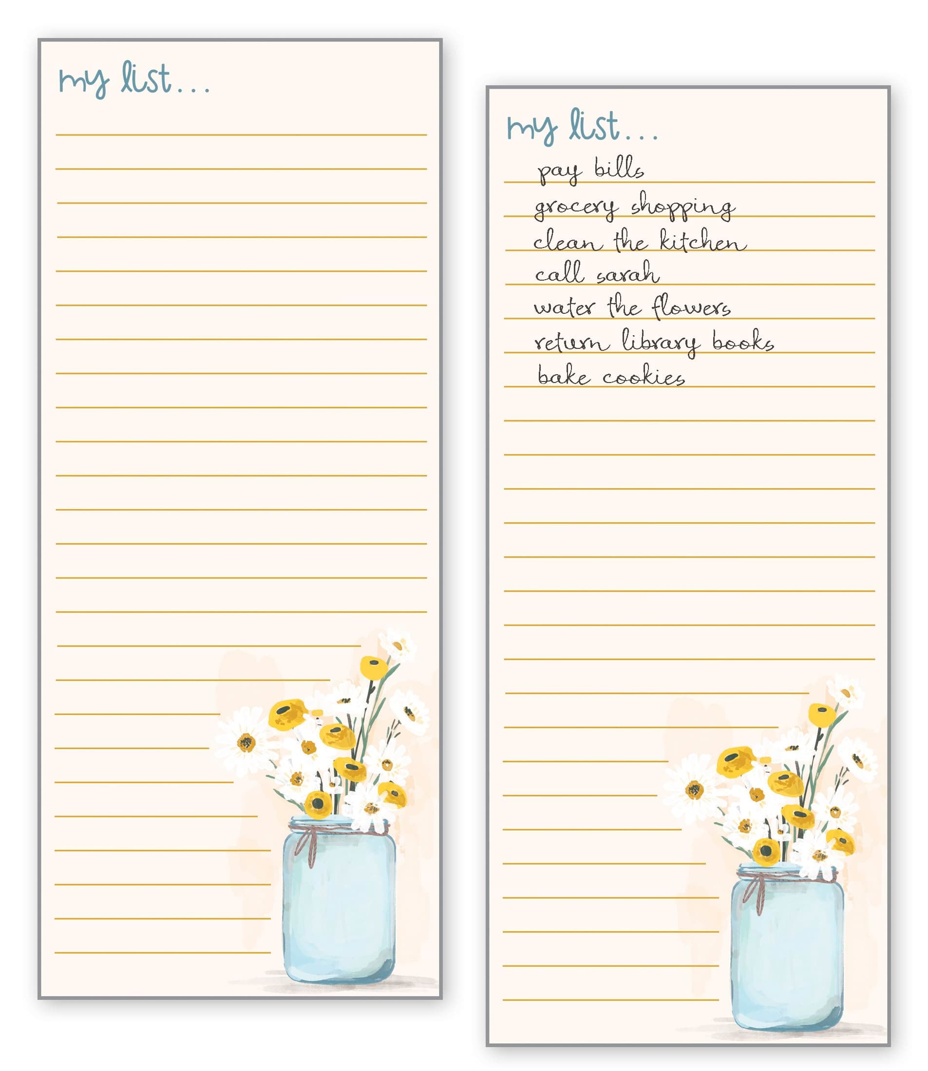 Gina B DesignsSet of 2 - List Pad, Notepad, Fridge Pad, Shopping List, To-Do List with Attachable Magnet, Made in the U.S.A. - Jar of Daisies